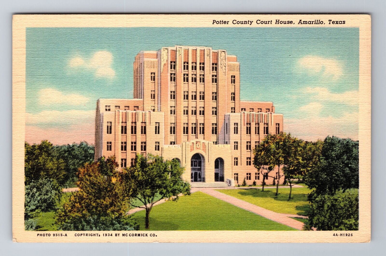 Amarillo TX-Texas, Potter County Courthouse, Antique, Vintage c1940 Postcard