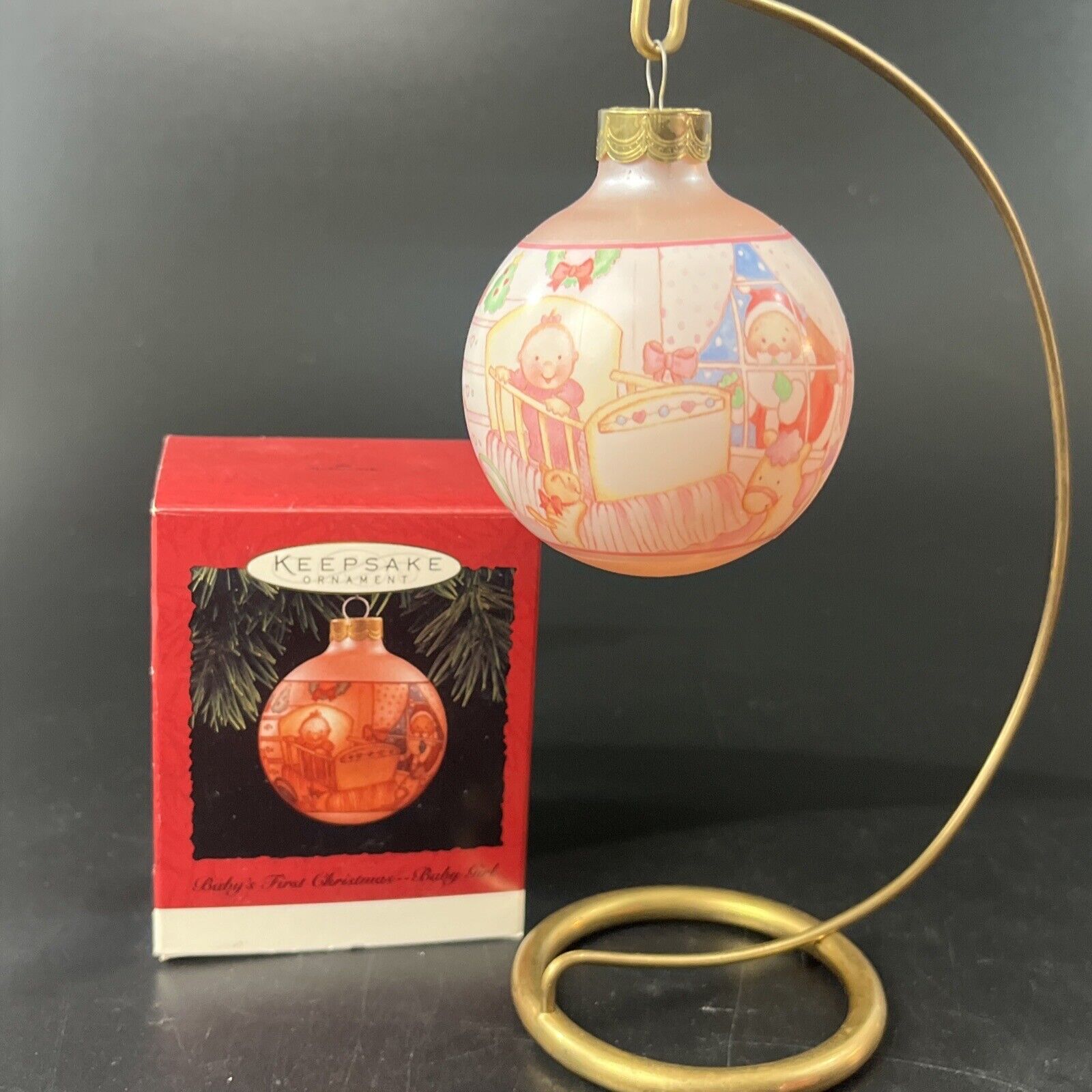 Hallmark 1994 Baby’s First 1st Christmas Glass Ball Keepsake Ornament Baby Girl