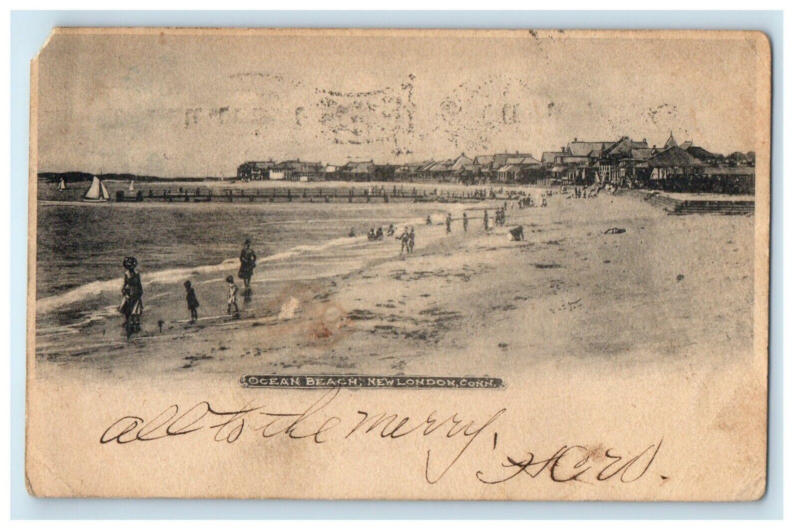 1908 Ocean Beach New London Connecticut CT Posted Antique Postcard