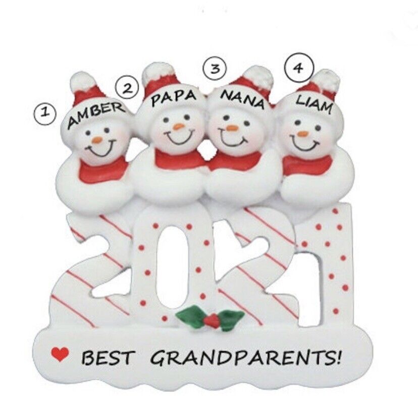 Personalized 2021 Snowman Family of 4 Christmas Ornament