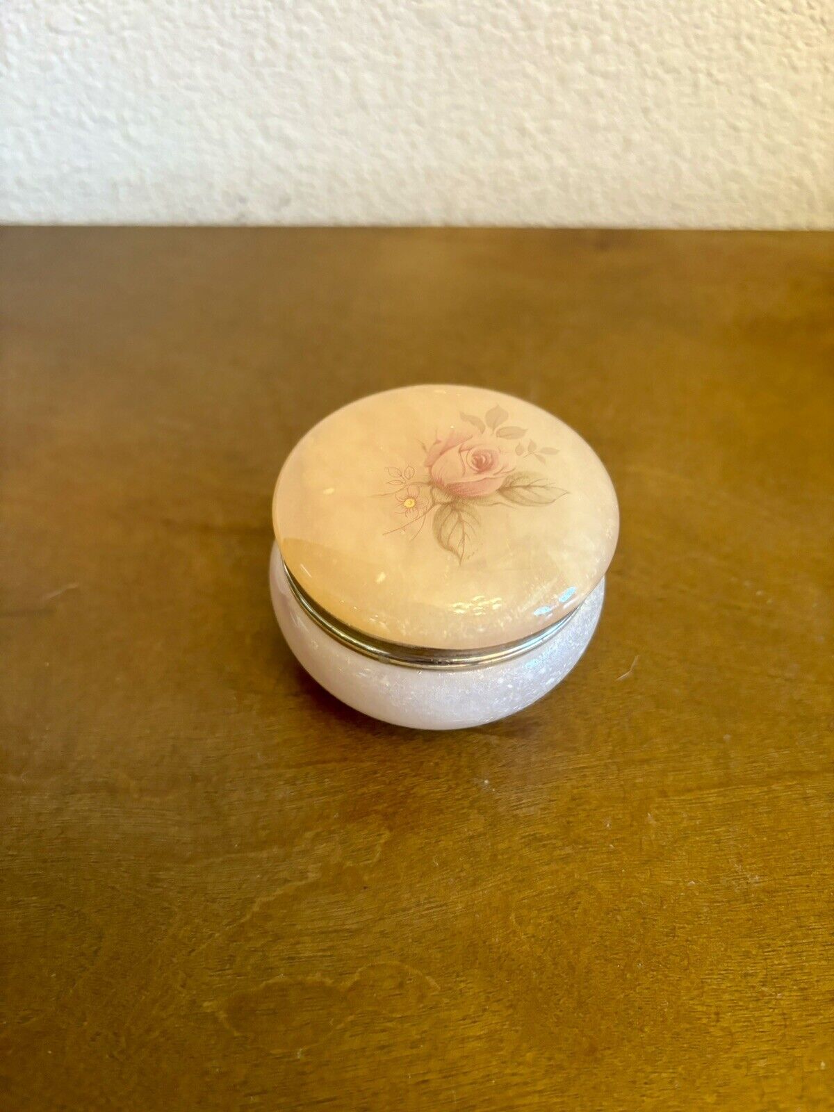Vintage Genuine Alabaster Rose Detail Hinged Lid Trinket Box Made in Italy