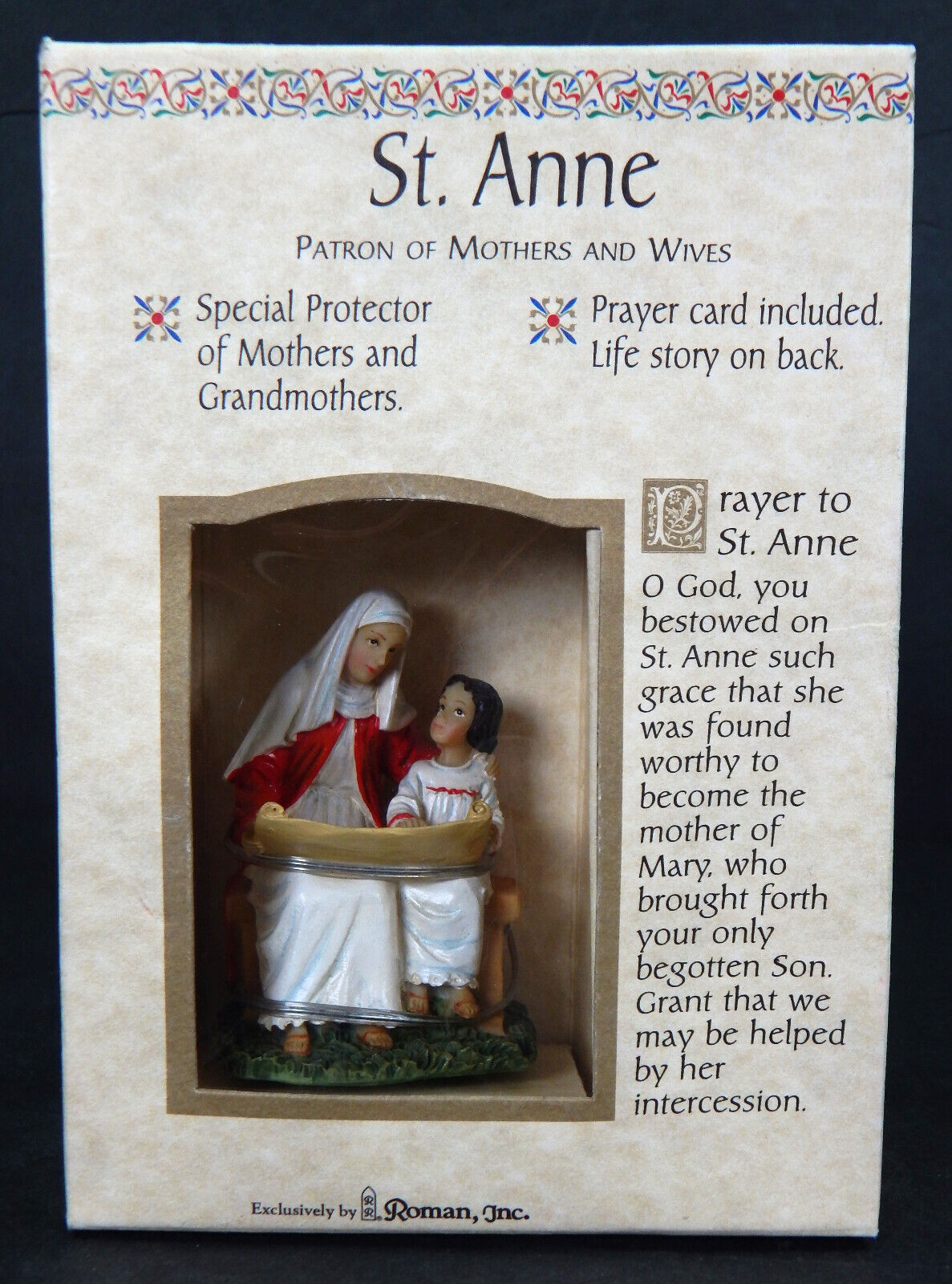 RARE 1998 ROMAN ST. ANNE PATRON OF MOTHERS & WIVES FIGURE STATUE & PRAYER CARD