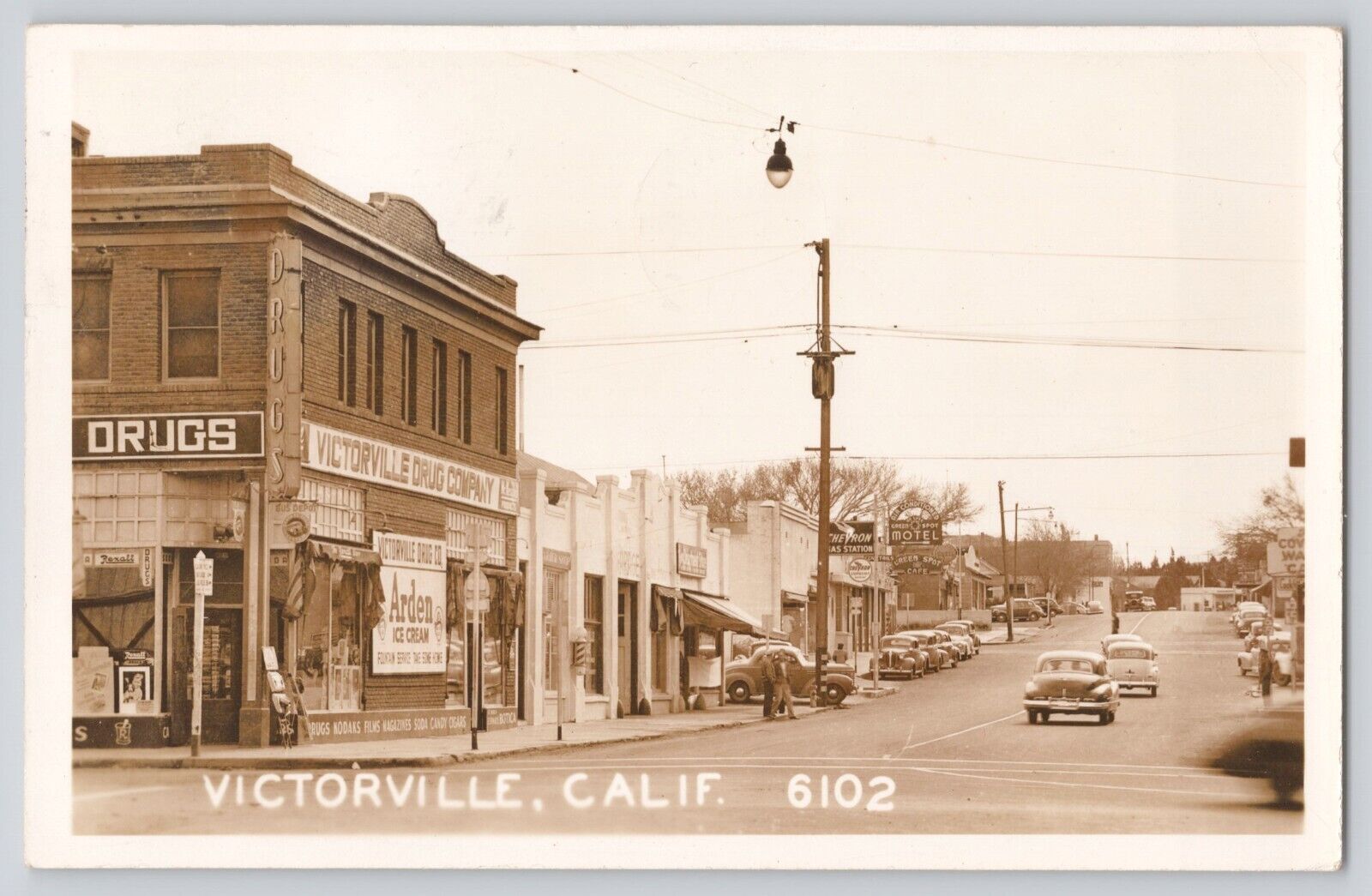Postcard RPPC Photo California Victorville Street Scene Drugstore Ice Cream