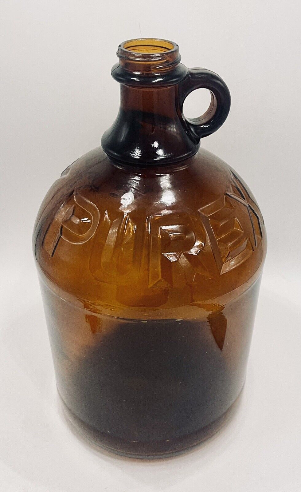Vintage Amber Brown Purex Gallon Jug Bottle 1940s 50s Laundry Glass Ring Handle