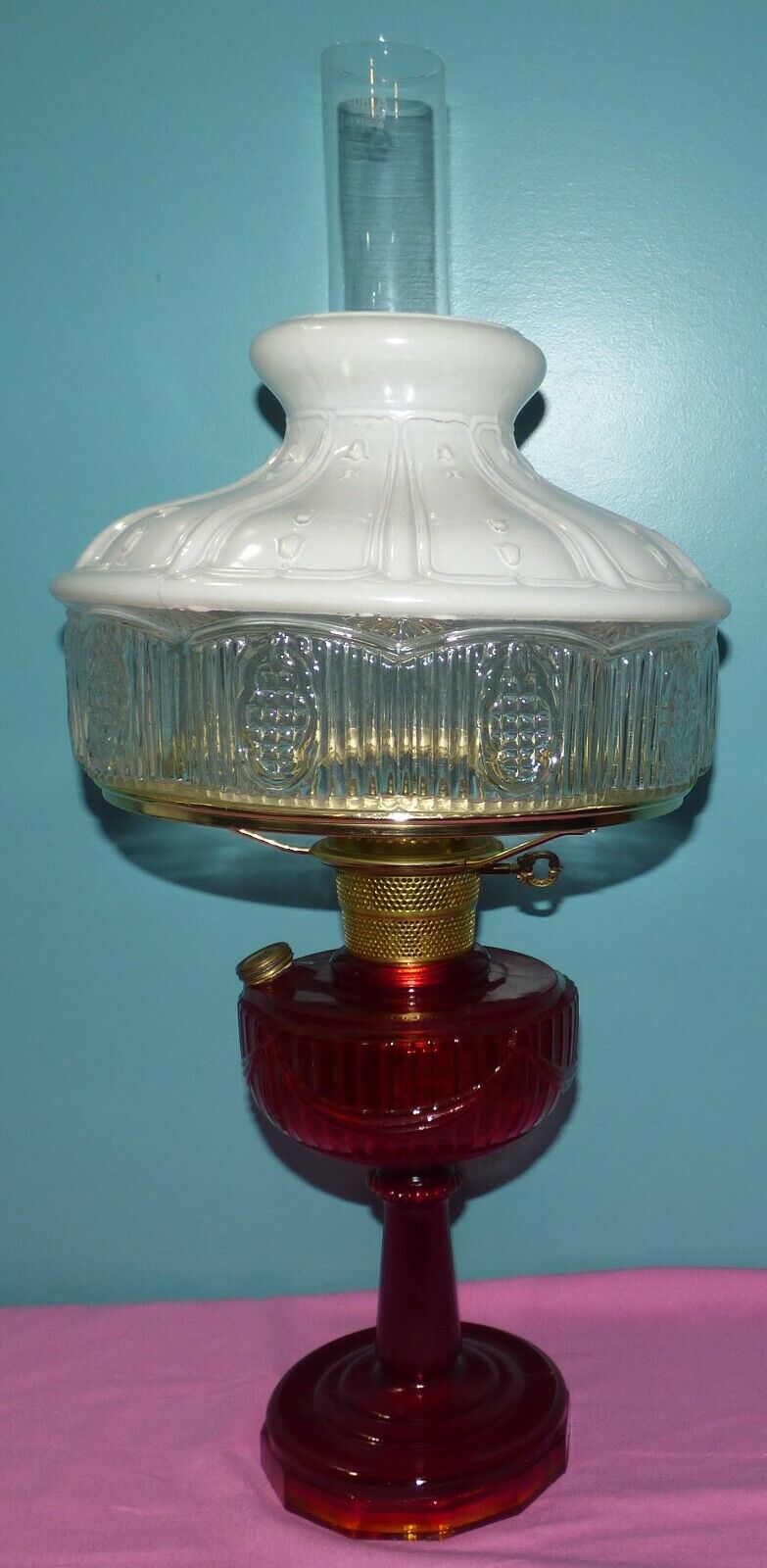 B - 77 Aladdin Ruby Red /Amberina Tall Lincoln Drape Lamp with Shade