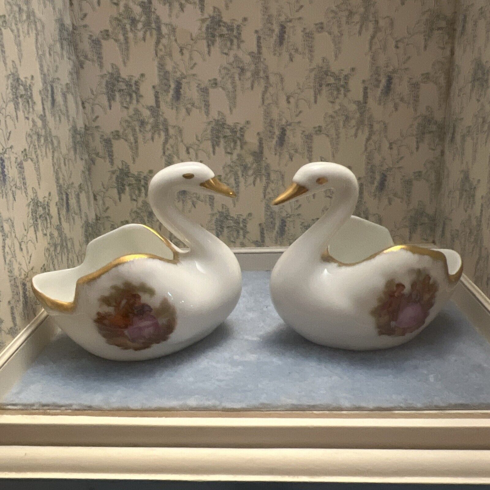 Vintage Limoges Porcelain Swan Open Salt/Pepper Cellar Lot France