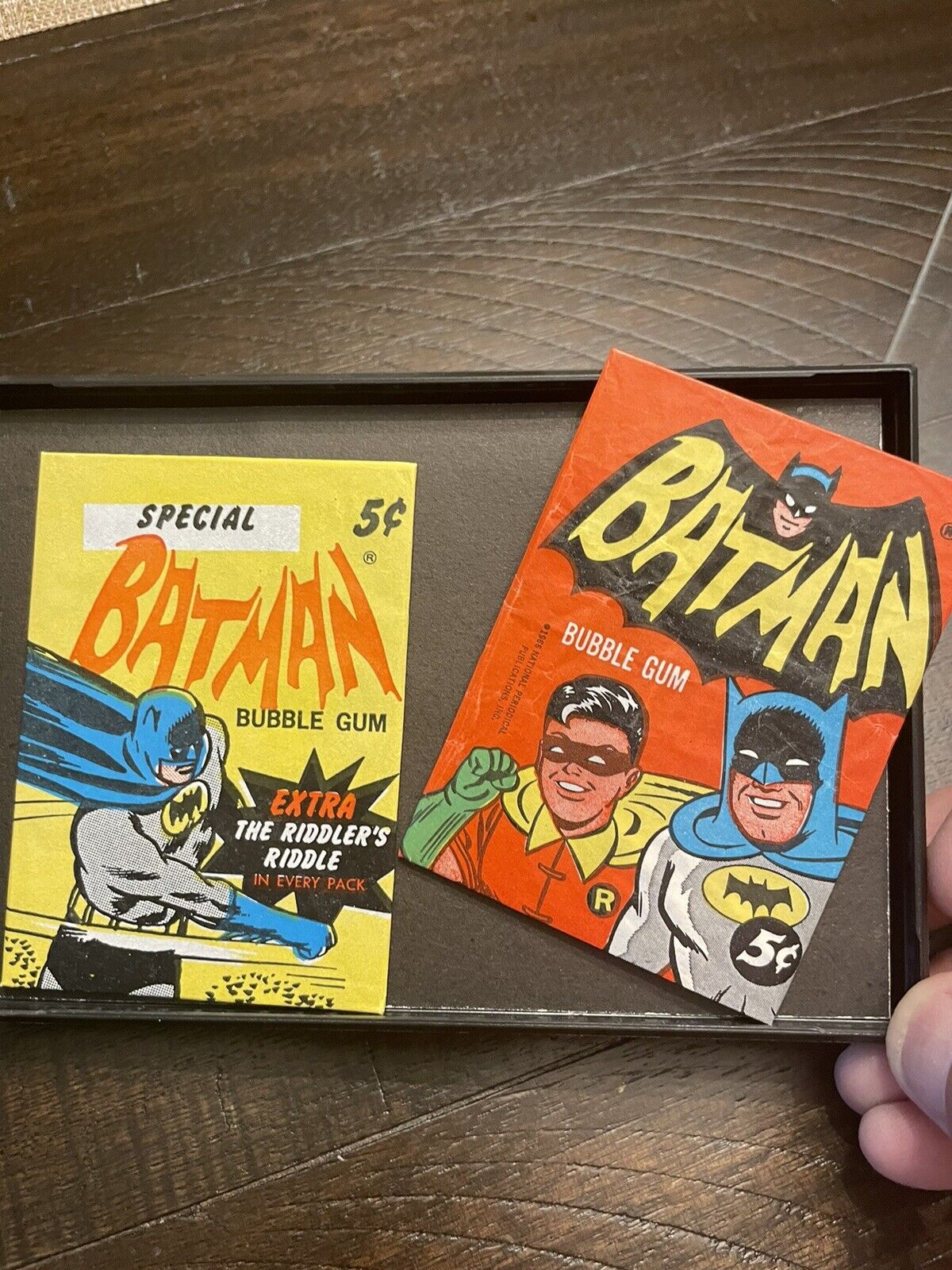 1966 Batman Topps 5¢ Wax Pack Wrapper Riddler W/ Bonus Black Bat Wrapper