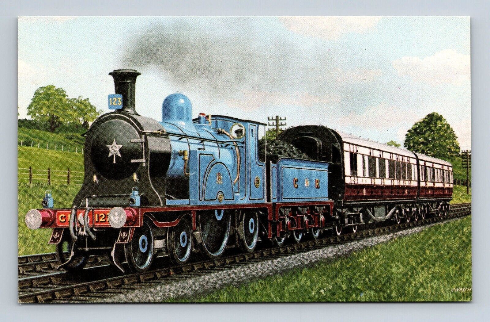 Scottish Region Preserved Caledonian 4-2-2 #123 Train Steam Locomotive Postcard