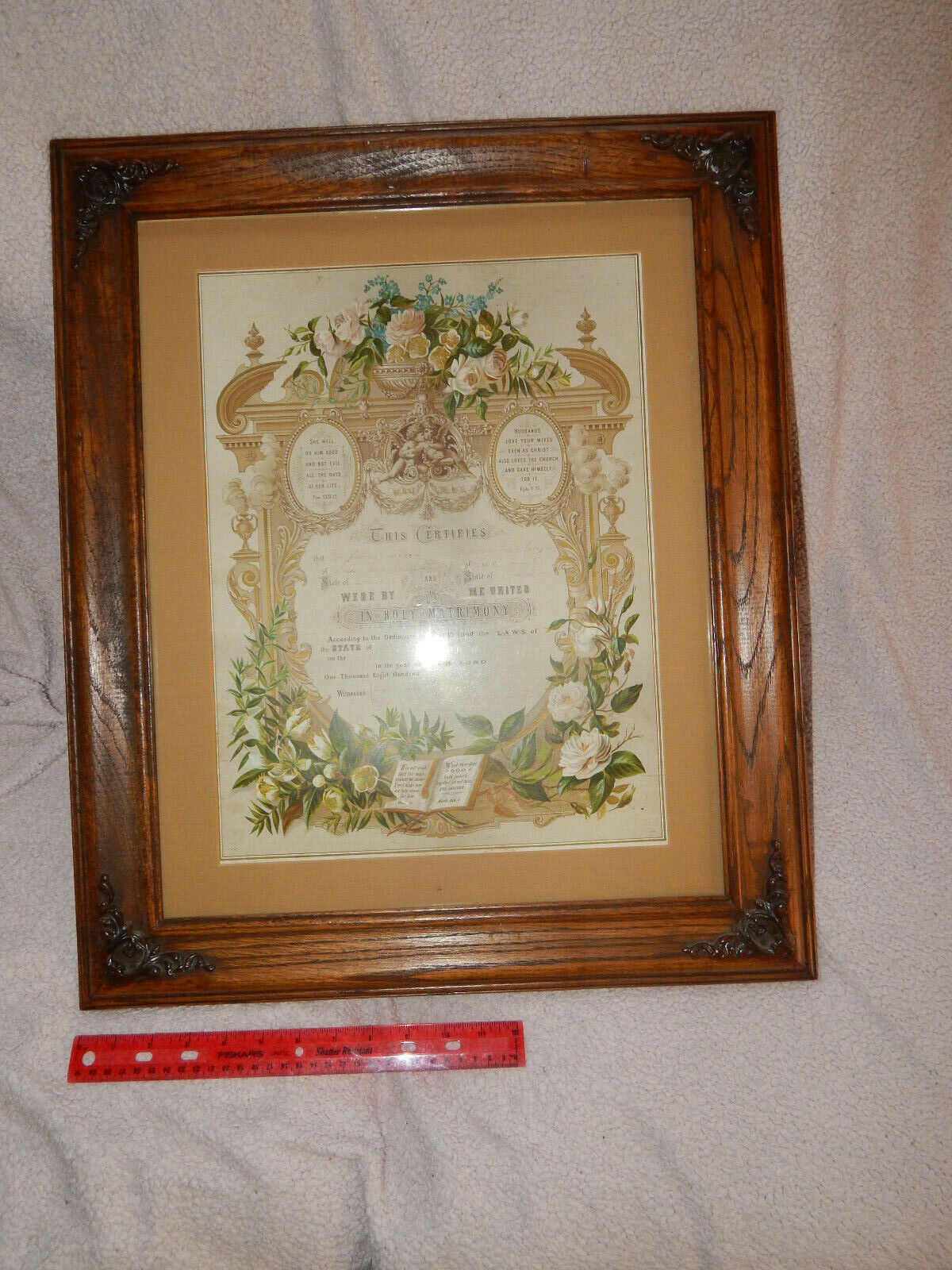 Antique Marriage Certificate - Nebraska -1885 Beautiful frame