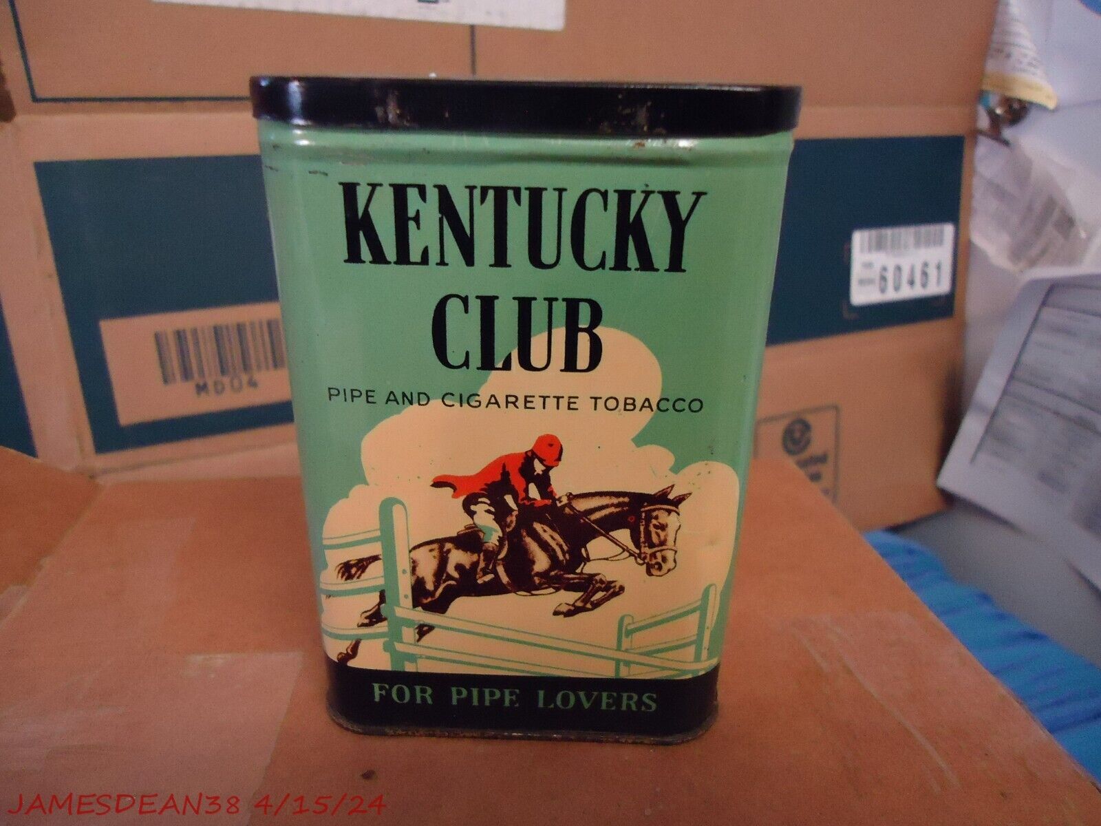 Vintage Kentucky Club Tobacco Pocket Tin w Nice Horse And Rider Graphics
