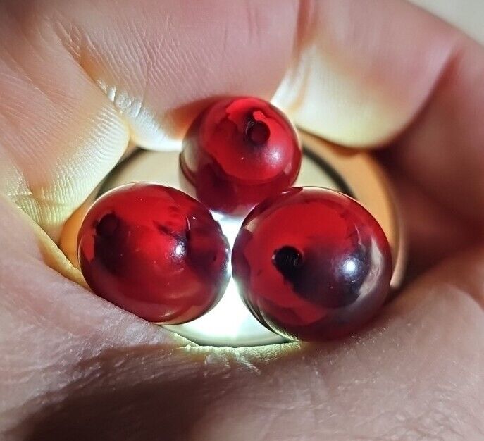Cherry Amber Bakelite Beads 26 Grams - Swirling, Marbled