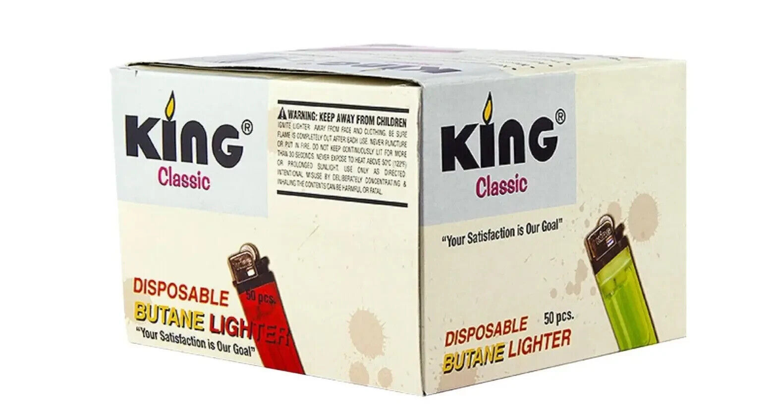 King Classic Disposable Butane Lighters Assorted Colors (50 Count) 1 Pack