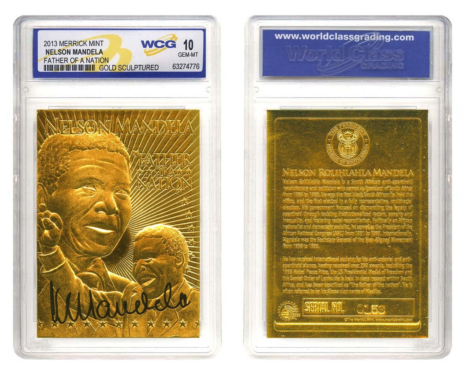 NELSON MANDELA Father of a Nation 23K GOLD Embossed Signature Card - GEM-MINT 10