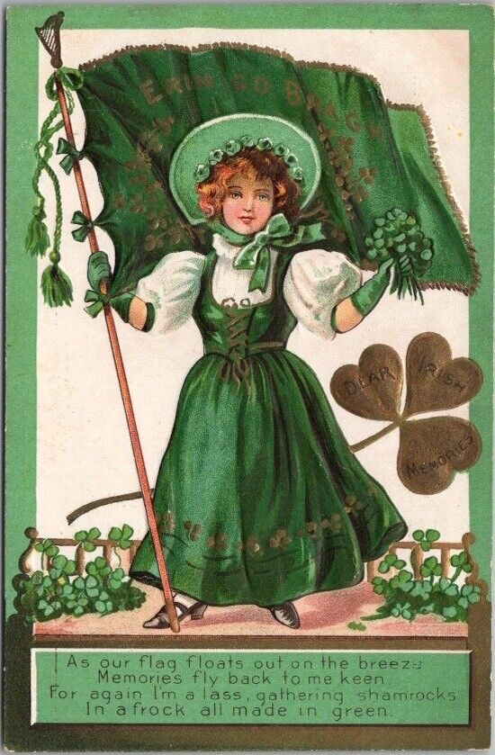c1910s ST. PATRICK'S DAY Embossed Postcard As Our Flag Floats Out on the Breeze