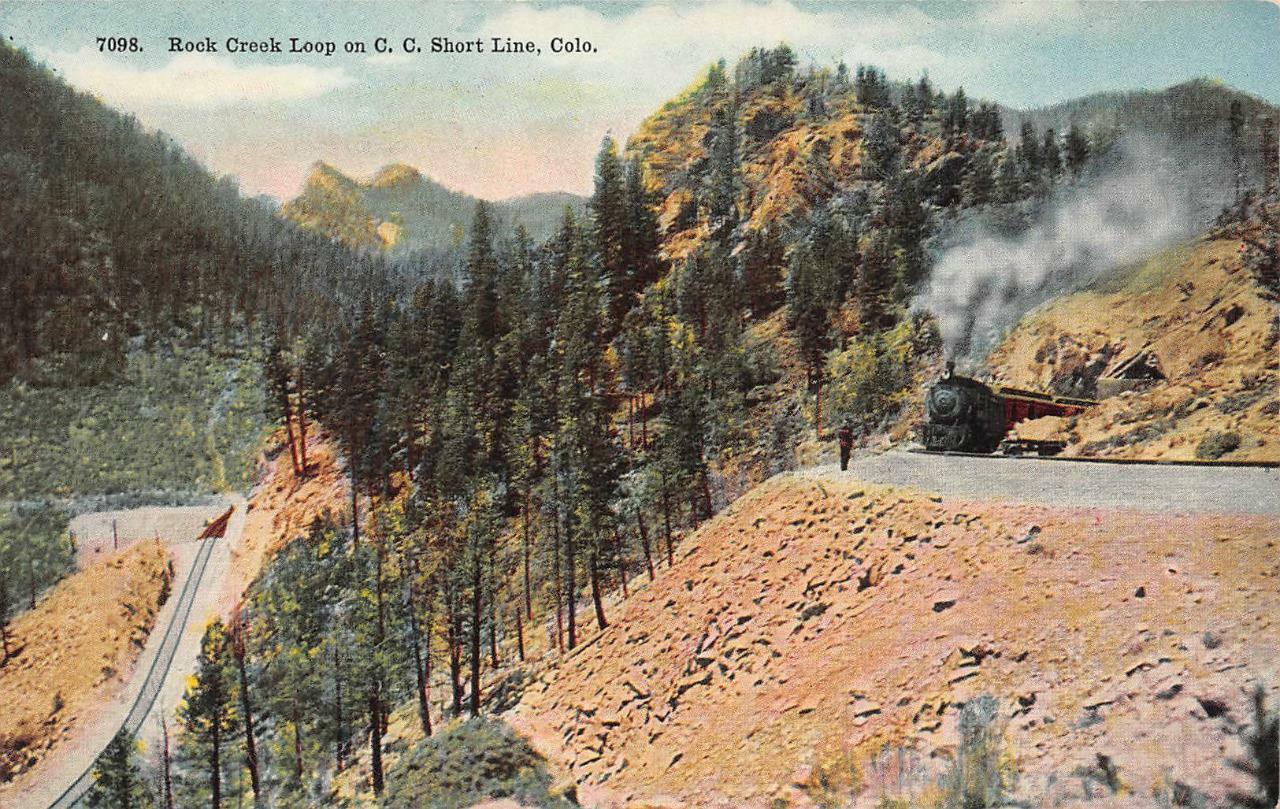 Rock Creek Loop Cripple Creek Short Line Railroad Train c1910s Vintage Postcard