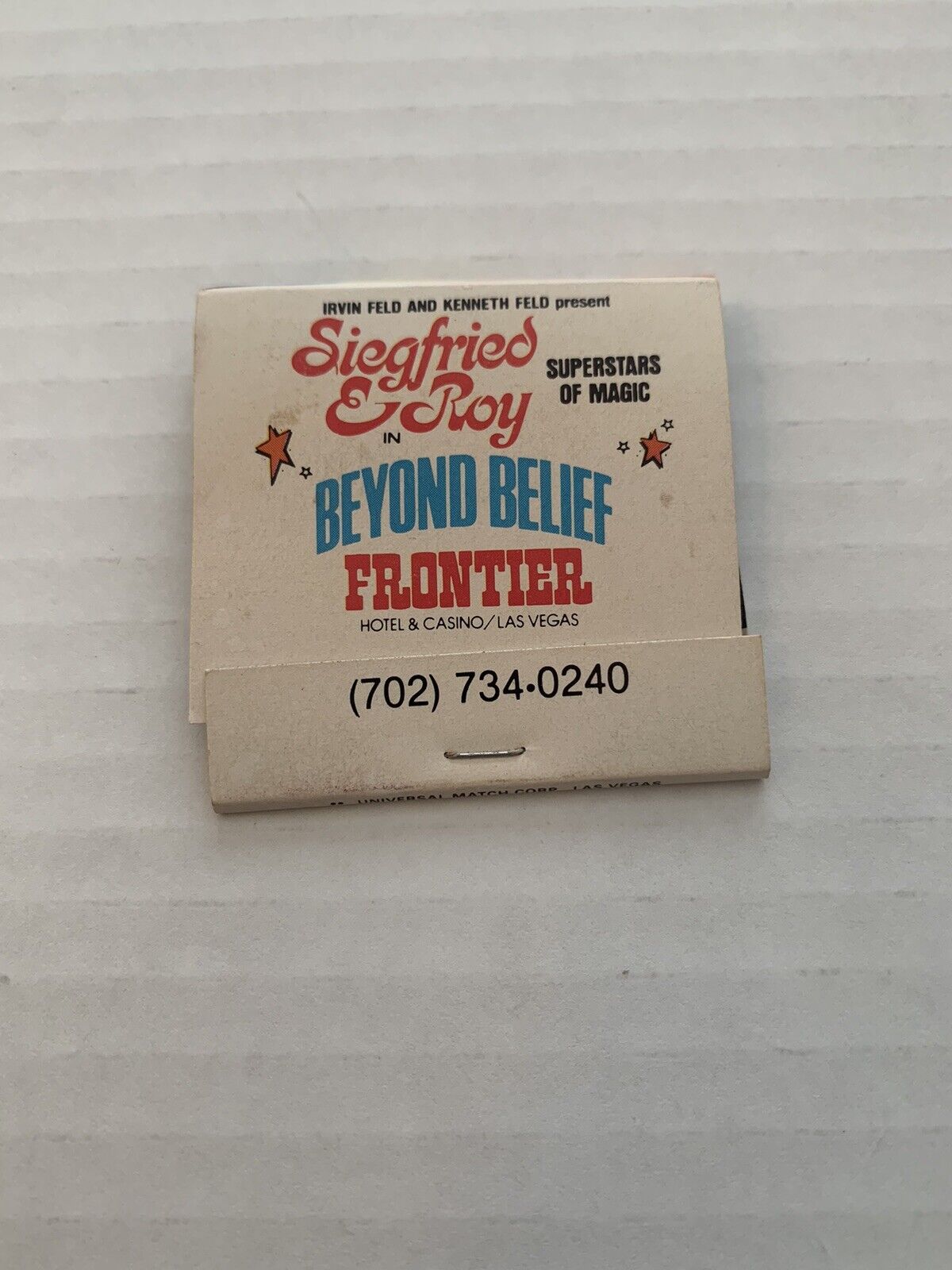 Vintage Siegfried & Roy Matchbook Full Unstruck Ad Souvenir Matches Frontier