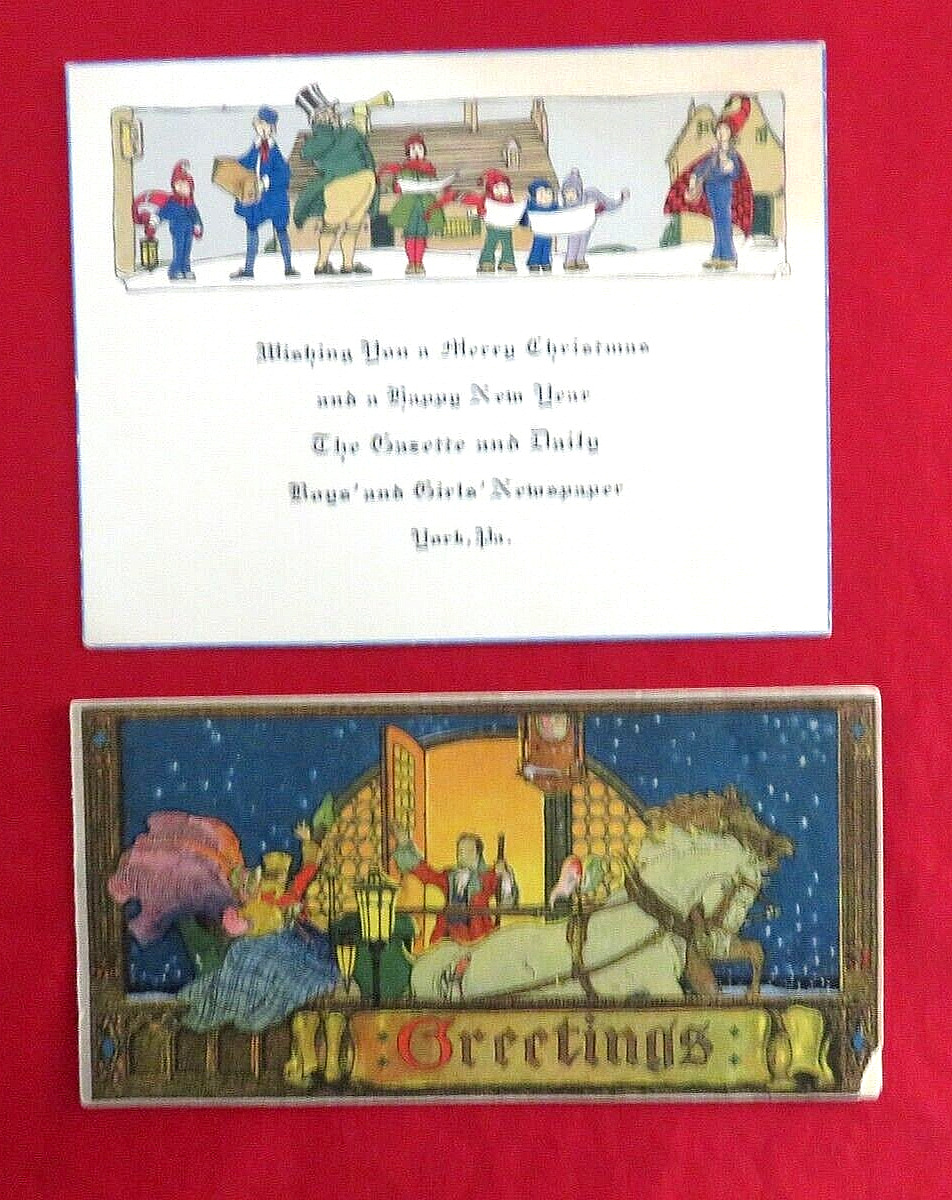 2 Commercial 1920's-1930's Christmas Cards  NEWSPAPER & INSURANCE CO.  