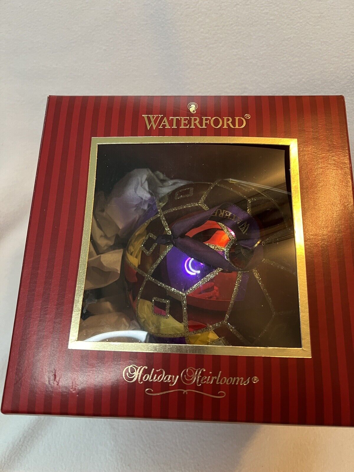 GORGEOUS WATERFORD HOLIDAY HEIRLOOM LARGE HARLEQUIN BALL ORNAMENT 6\