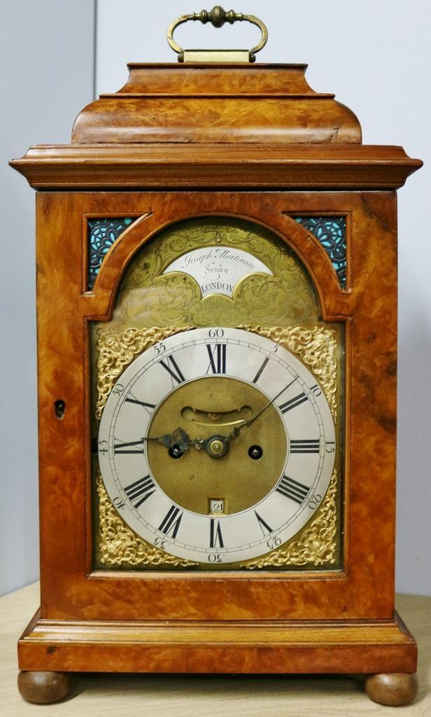 Antique English Joseph Martineau 18thC Twin Fusee Burr Walnut Bracket Clock