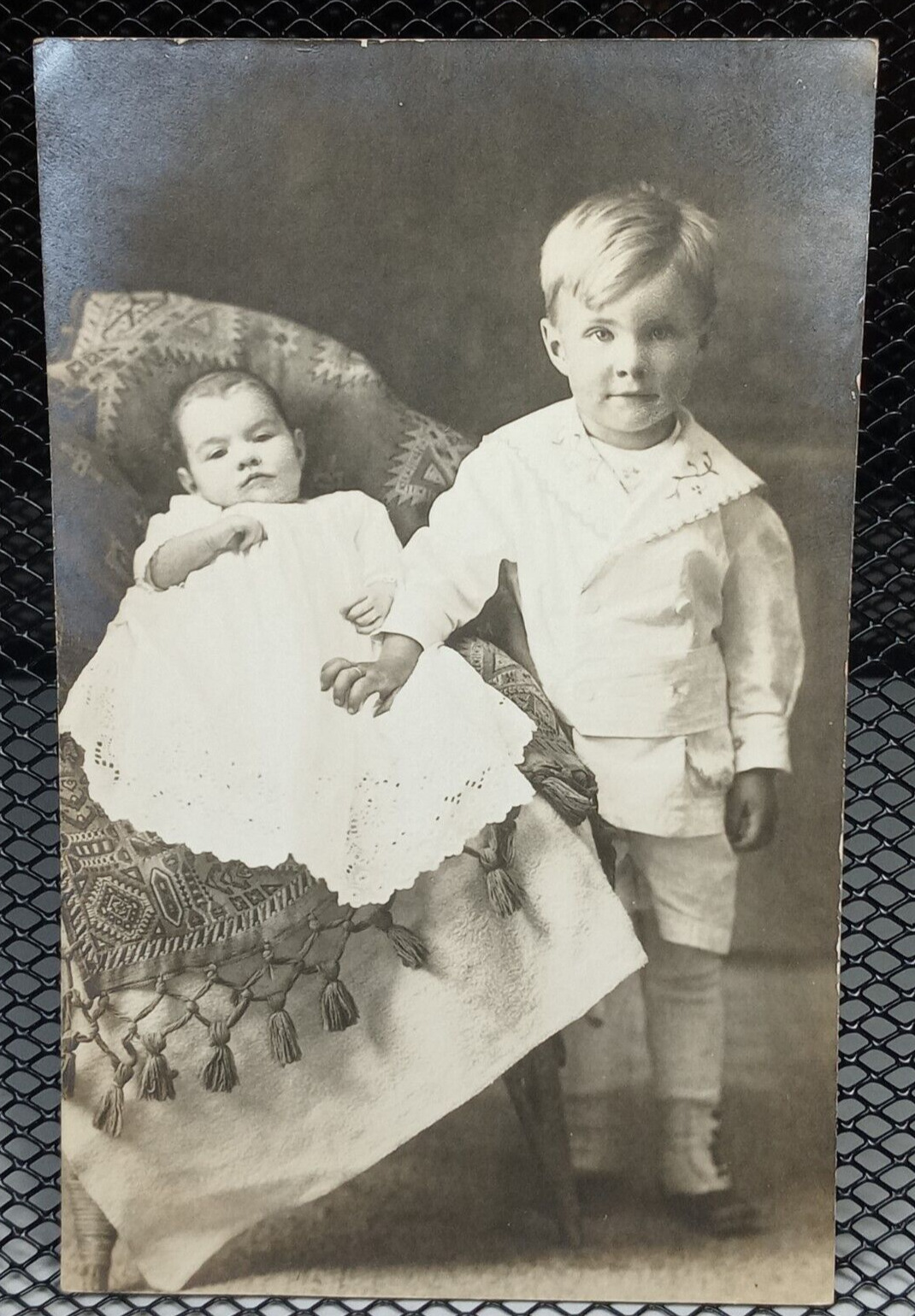 c.1920\'s Adorable Siblings Estep Baby Toddler Studio Postcard Antique RPPC