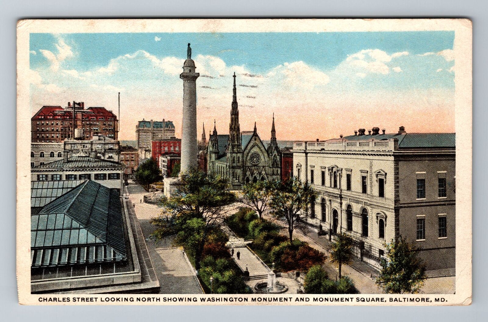 Baltimore MD-Maryland, Charles St, Washington Monument, c1919 Vintage Postcard