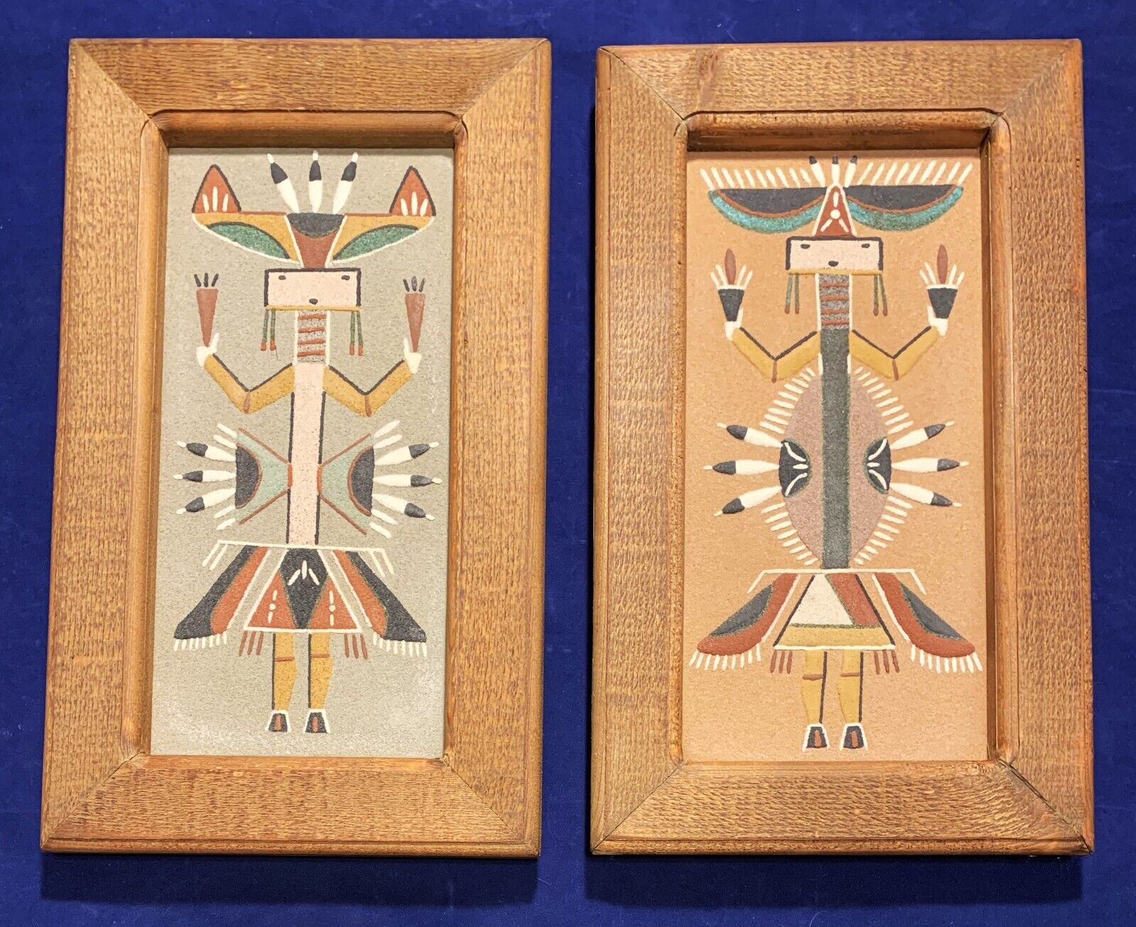Two Vintage James C Joe Navajo Art Sand Paintings: Mountain God & Cloud People