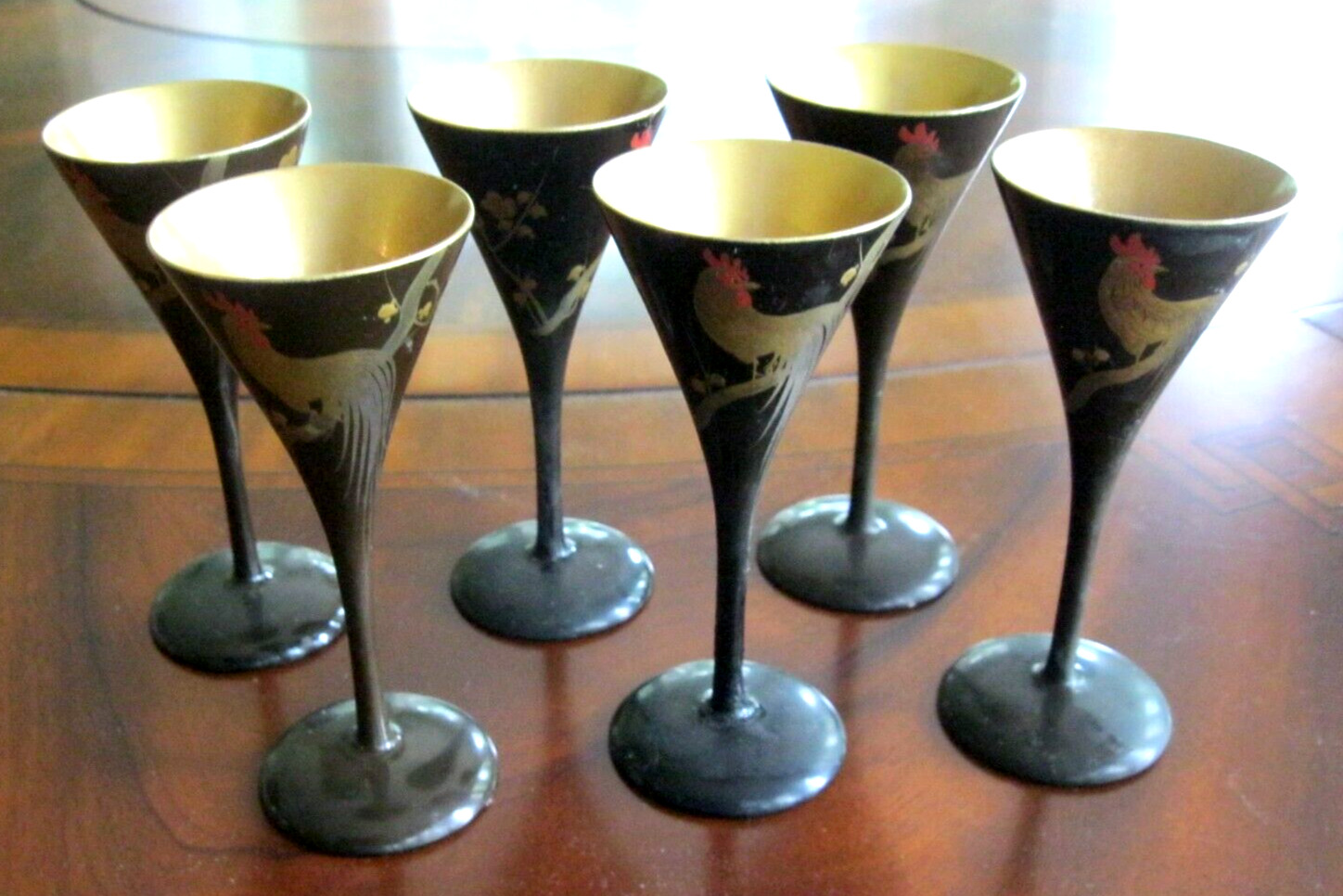 Six (6) Antique Japanese Lacquered Wood Glasses