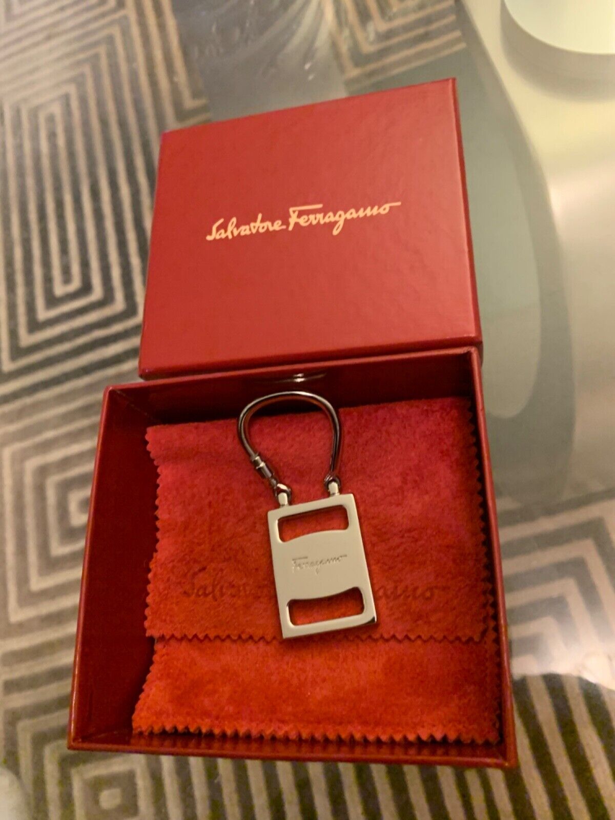 Authentic Salvatore Ferragamo Silver Tone  Keychain , Key Charm , Key Ring  