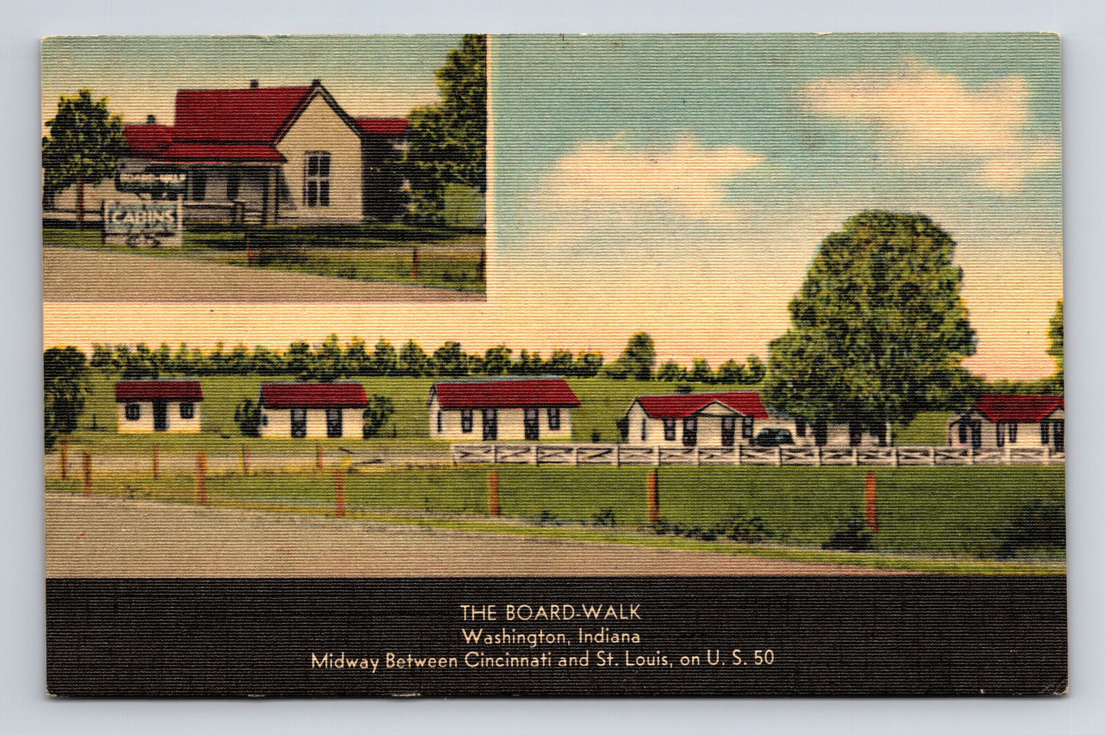 The Board-Walk Cabin Cottages Motel US 50 Washington Indiana IN Postcard