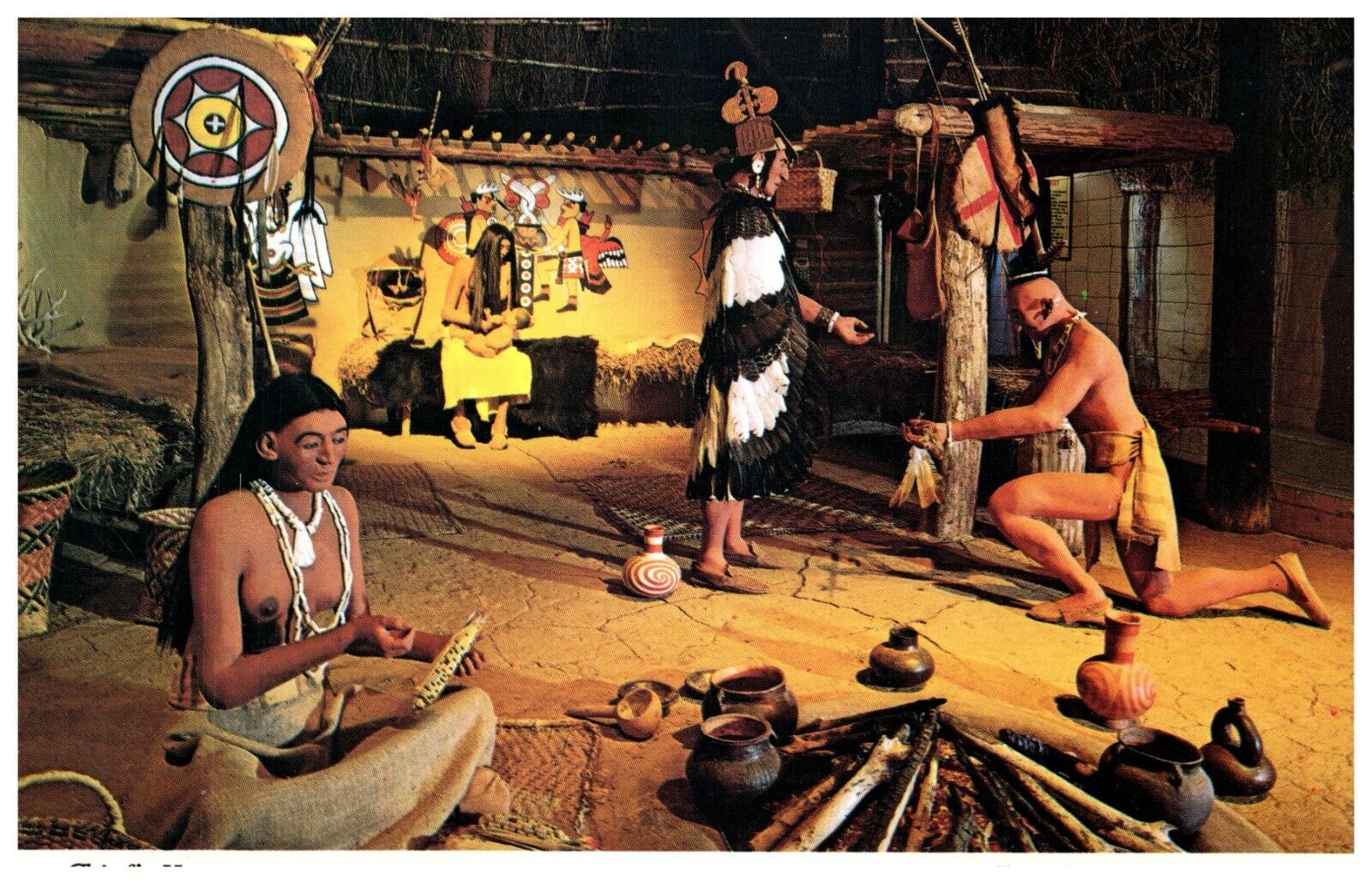 Postcard Chief\'s Home Interior Chucalissa Indian Museum Memphis, Tennessee 