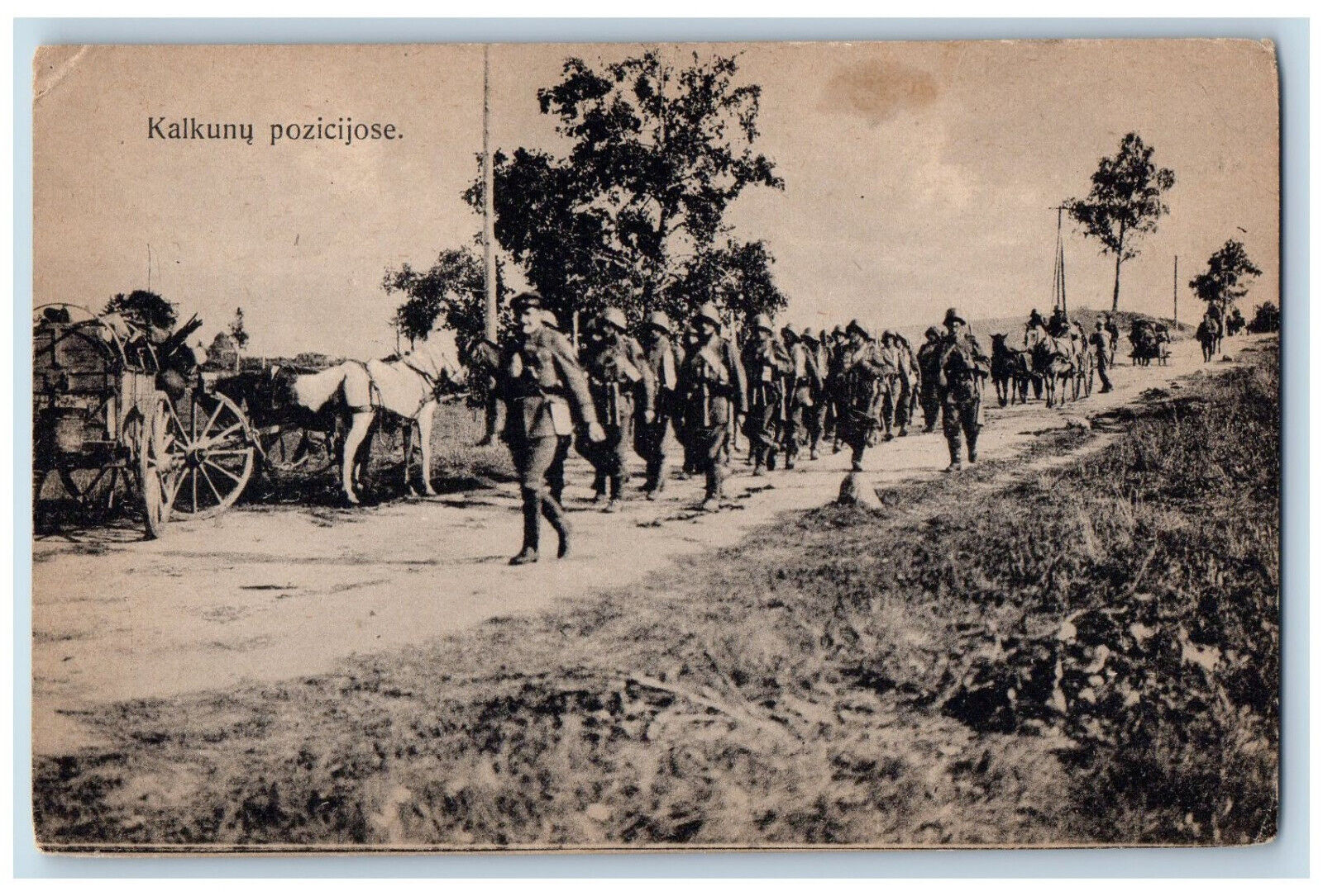 Latvia Postcard Kalkunu Pozicijose Army Walking Horse Carriage c1910 Unposted