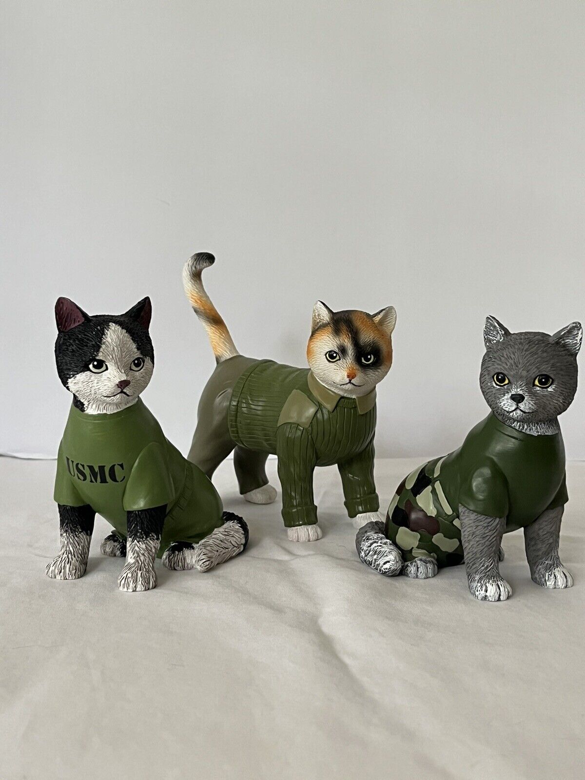 Hamilton Collection Sem Purr Fi Fit Cat Paws Salute USMC Marine Corps Figurines
