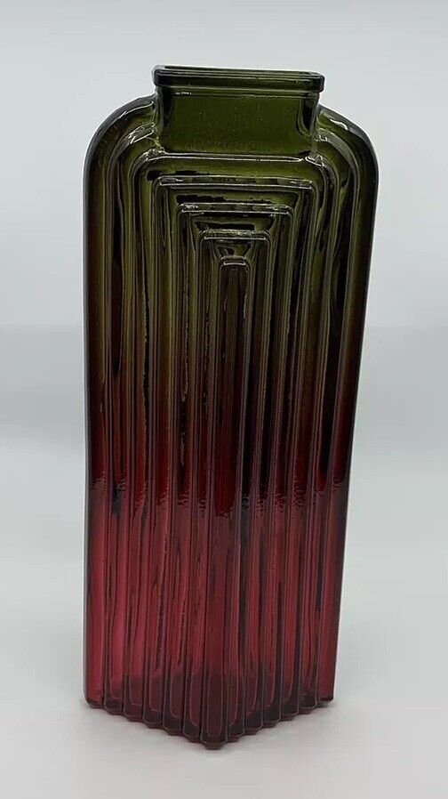 Vintage Green Red Glass Vase by Vidrios San Miguel Recycled Glass 13” Tall Spain