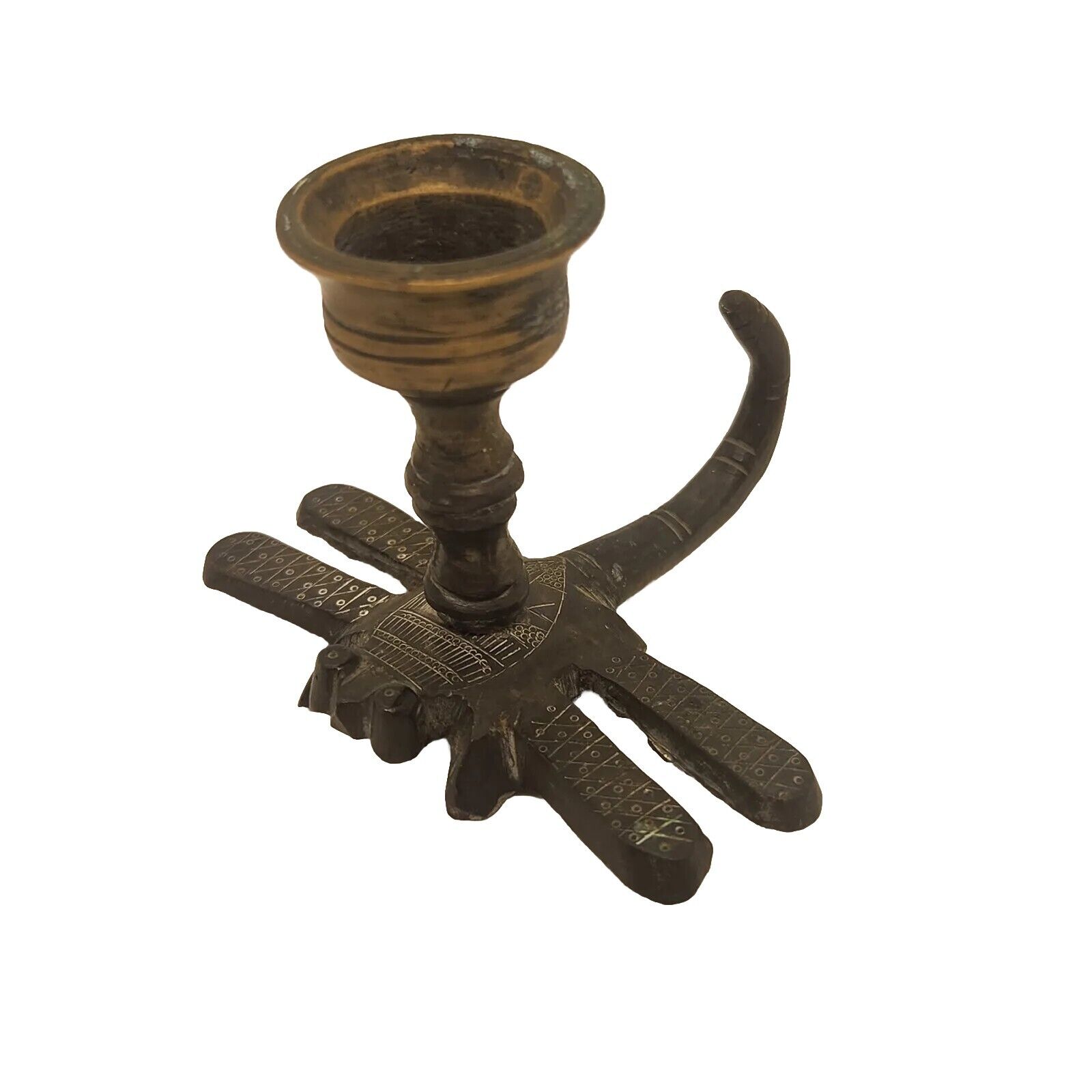 Vintage Bronze Dragonfly Candle Holder