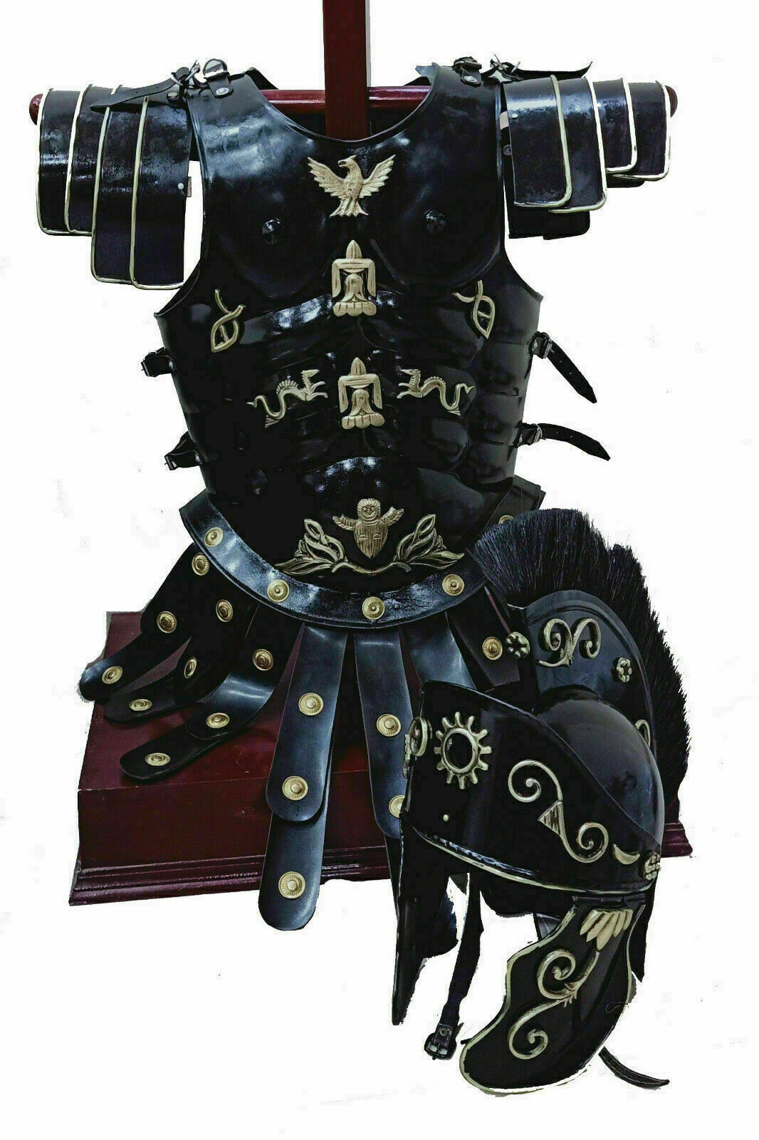 Medieval New Roman Centurion Helmet With Armor Muscle Jacket Black Set Costume