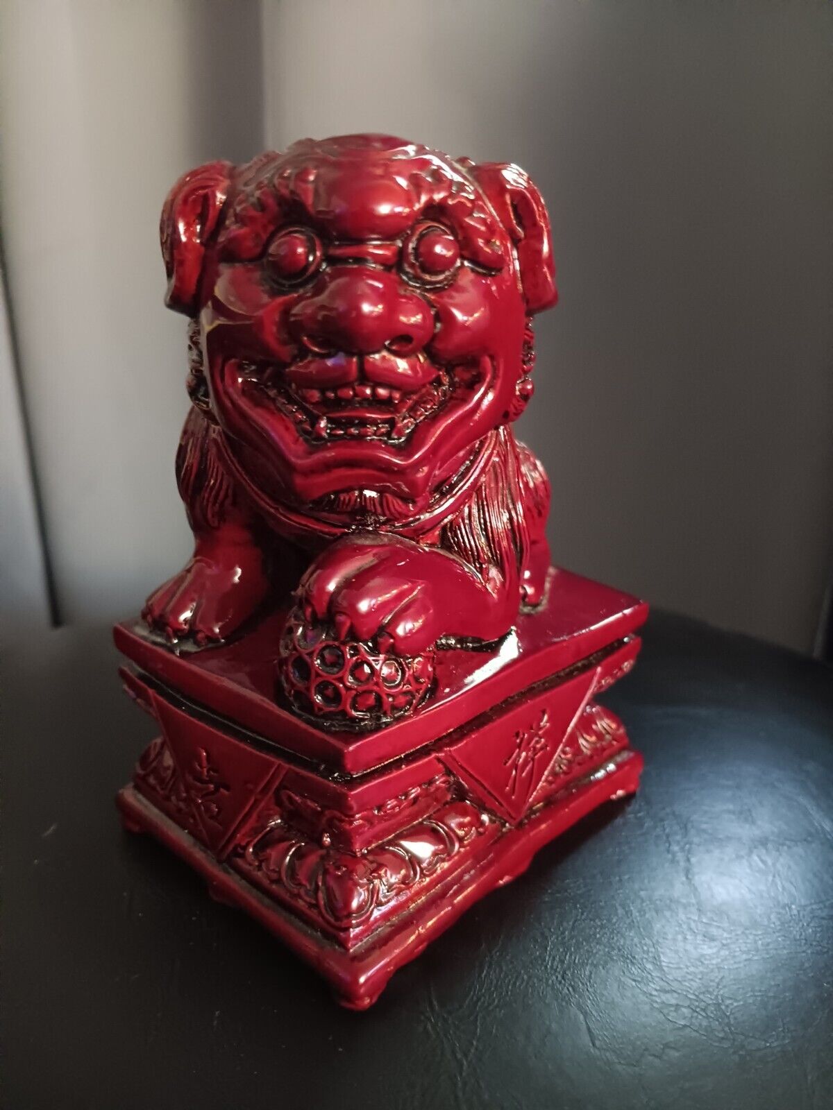 Chinese Burgandy Foo Dog Guardian Statue