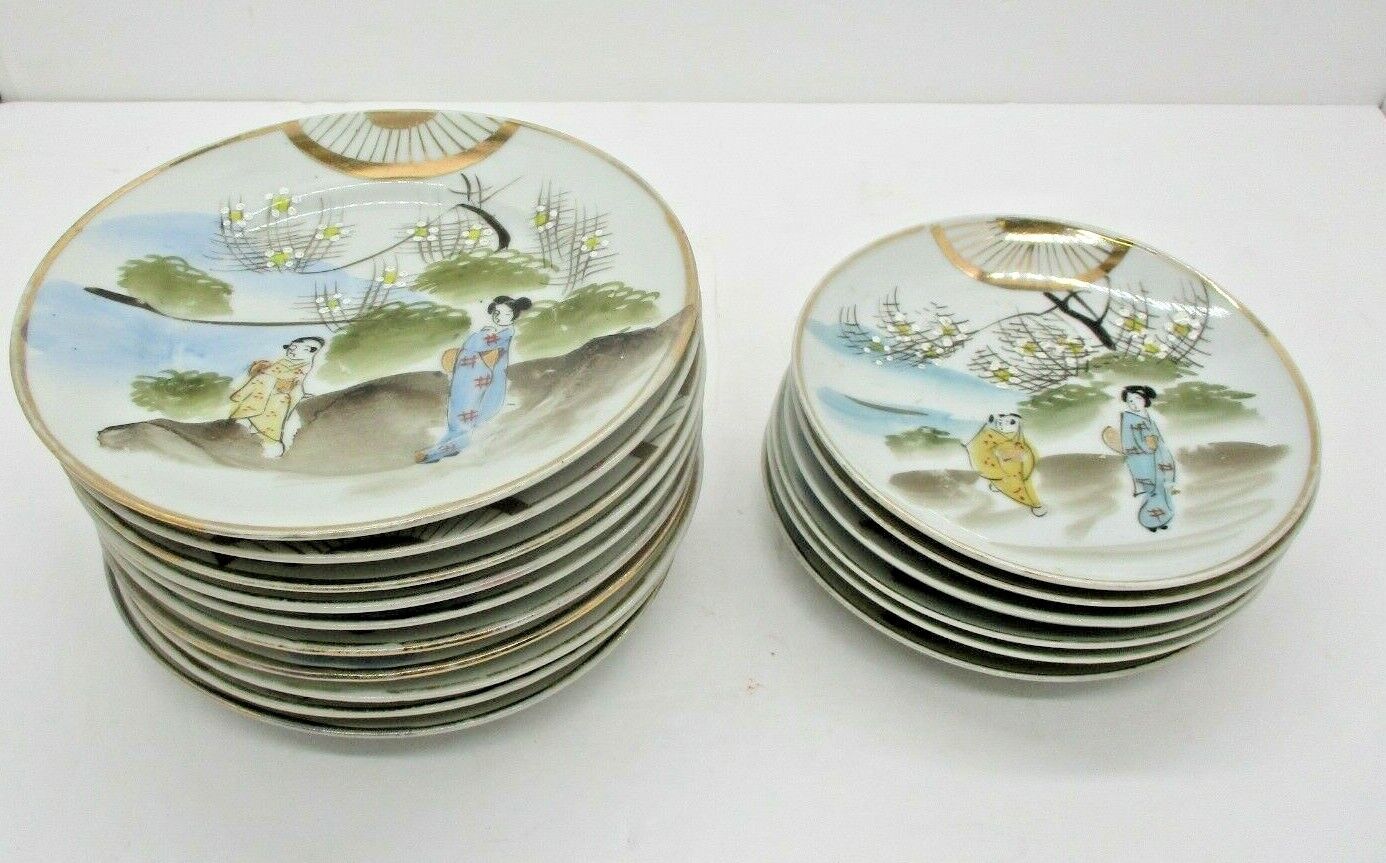 16 Vintage Handpainted Signed Asian Saucers