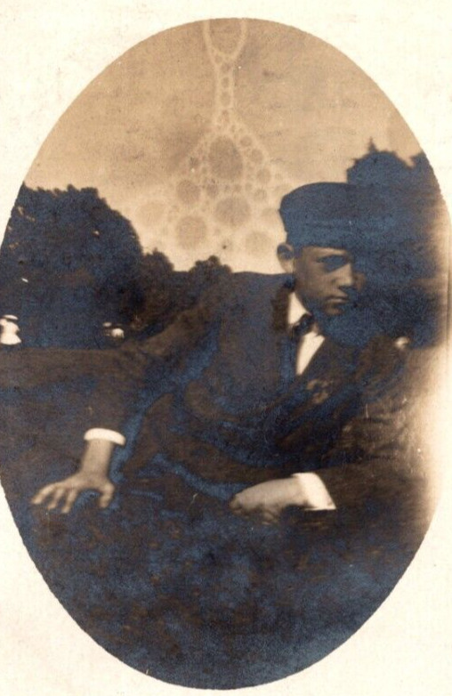 c1905 RPPC Young Boy In Suit STRANGE Background ANTIQUE Postcard