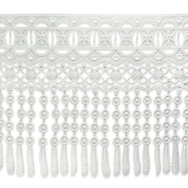 Vintage Oval and Square Lace with Teardrop Fringe Trim - White (Sold by the Yard