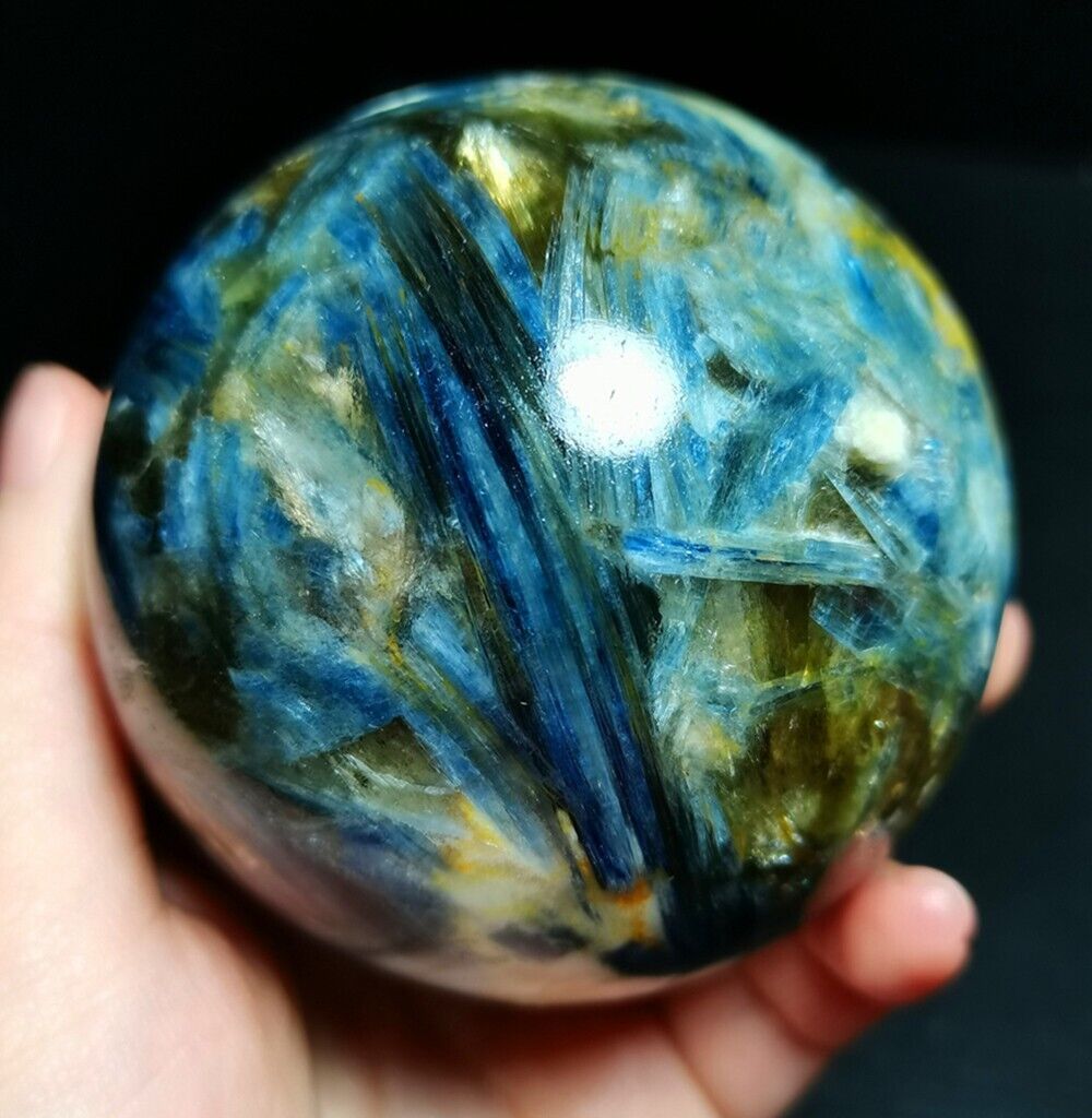 TOP 637G Natural Blue Kyanite Sphere Ball Crystal Quartz Stone Collection QQ9