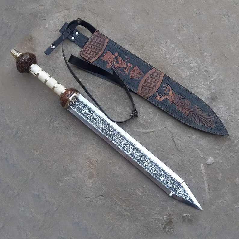 Hand forged Sword, Longsword, Handmade Chisel Engraved/Hand Engraved Roman