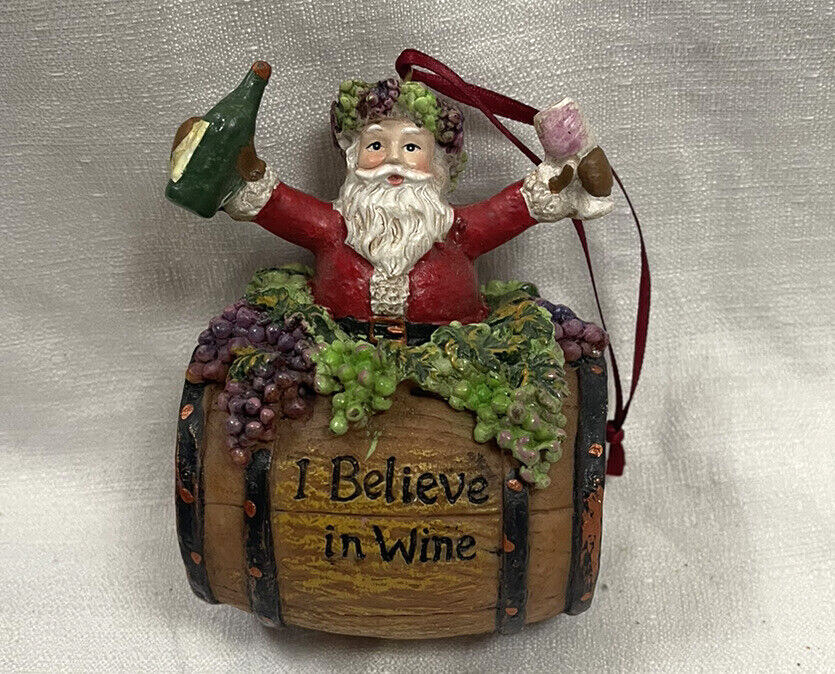 I Believe In Wine Santa Claus Barrel Christmas Ornament KSA Inc.