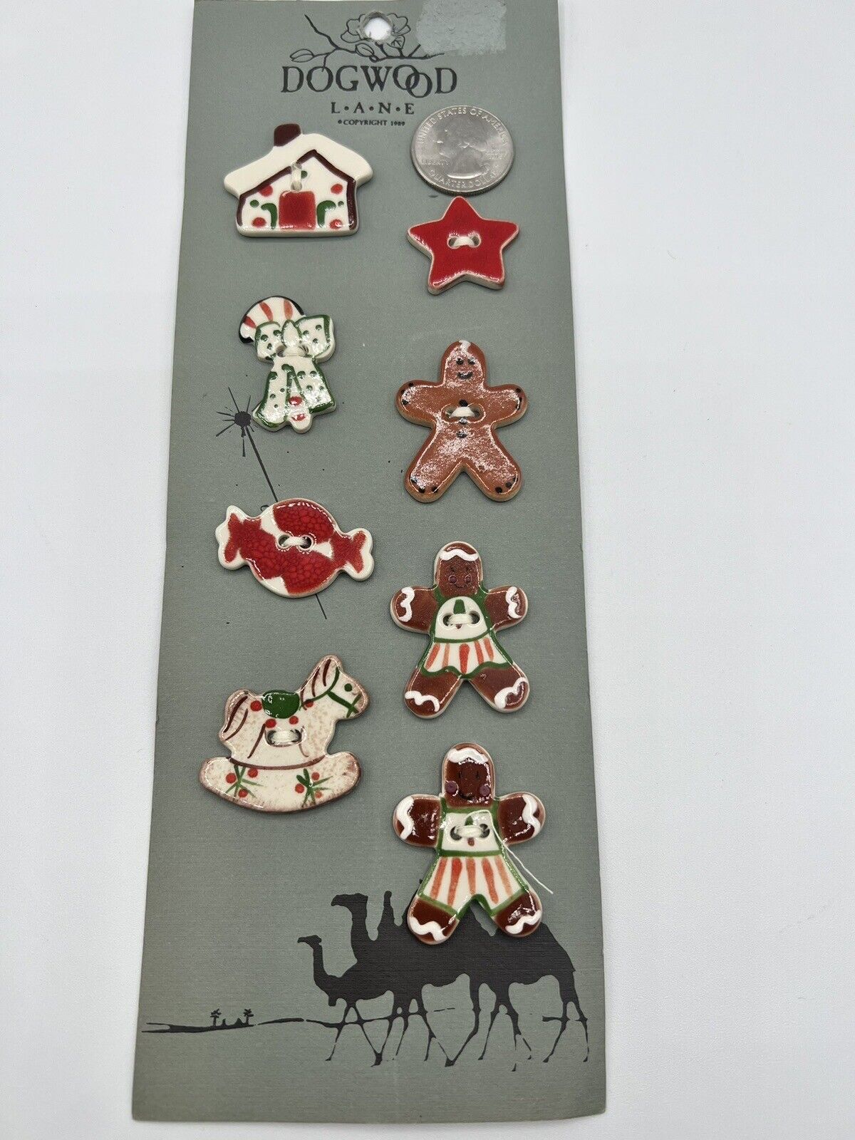 VTG Ceramic Buttons Folk Hand Painted Gingerbread Candy Christmas Dogwood Lane