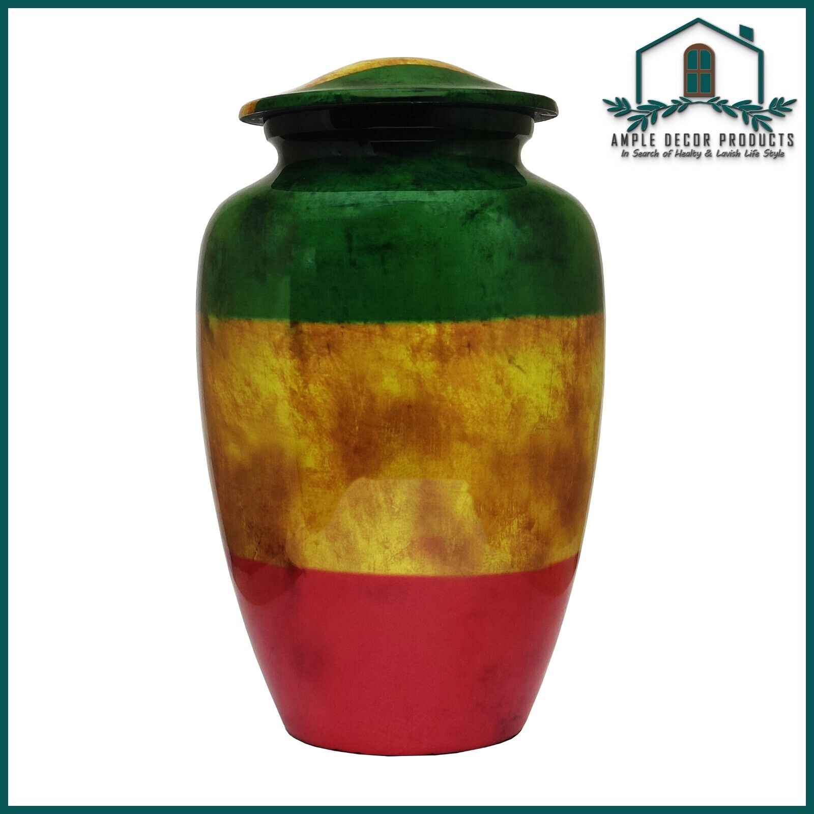 African Flag Cremation Urn for Human Ashes Large Tri Color Decorative Urn ashes