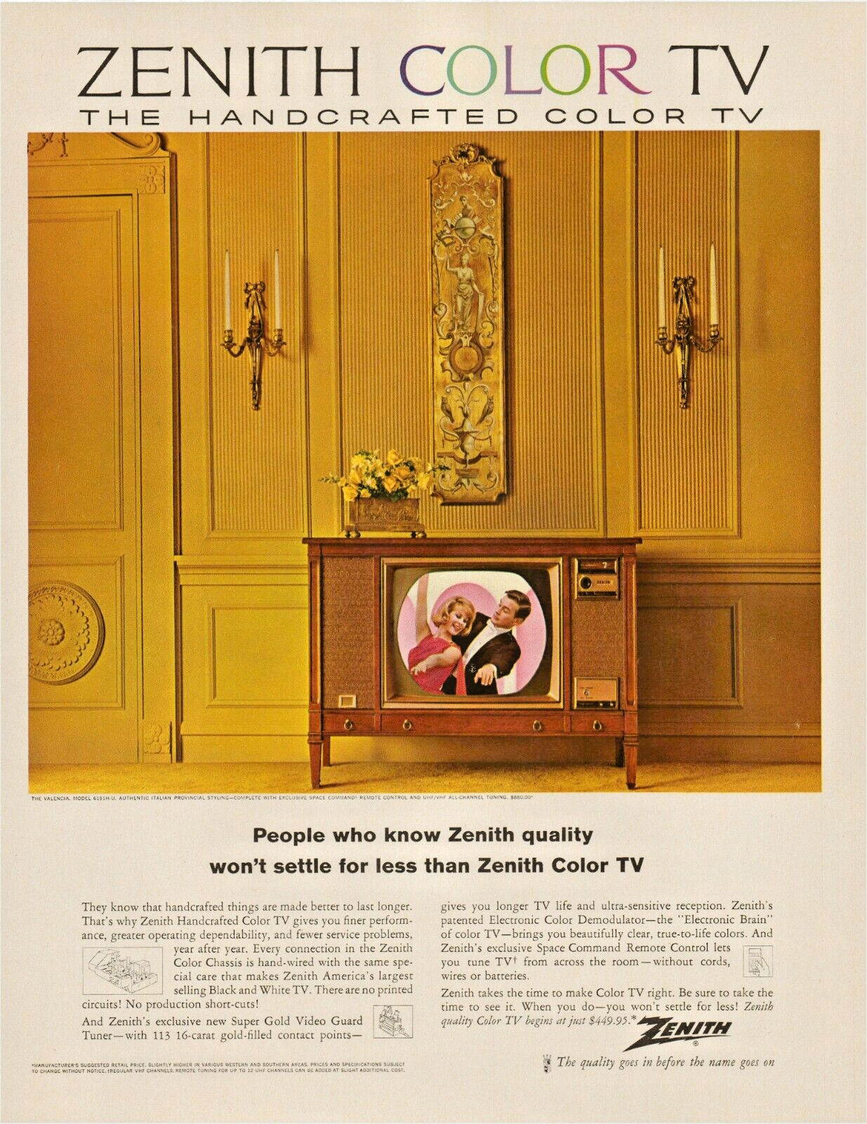1964 Zenith The Handcrafted Color TV Vintage Print Ad