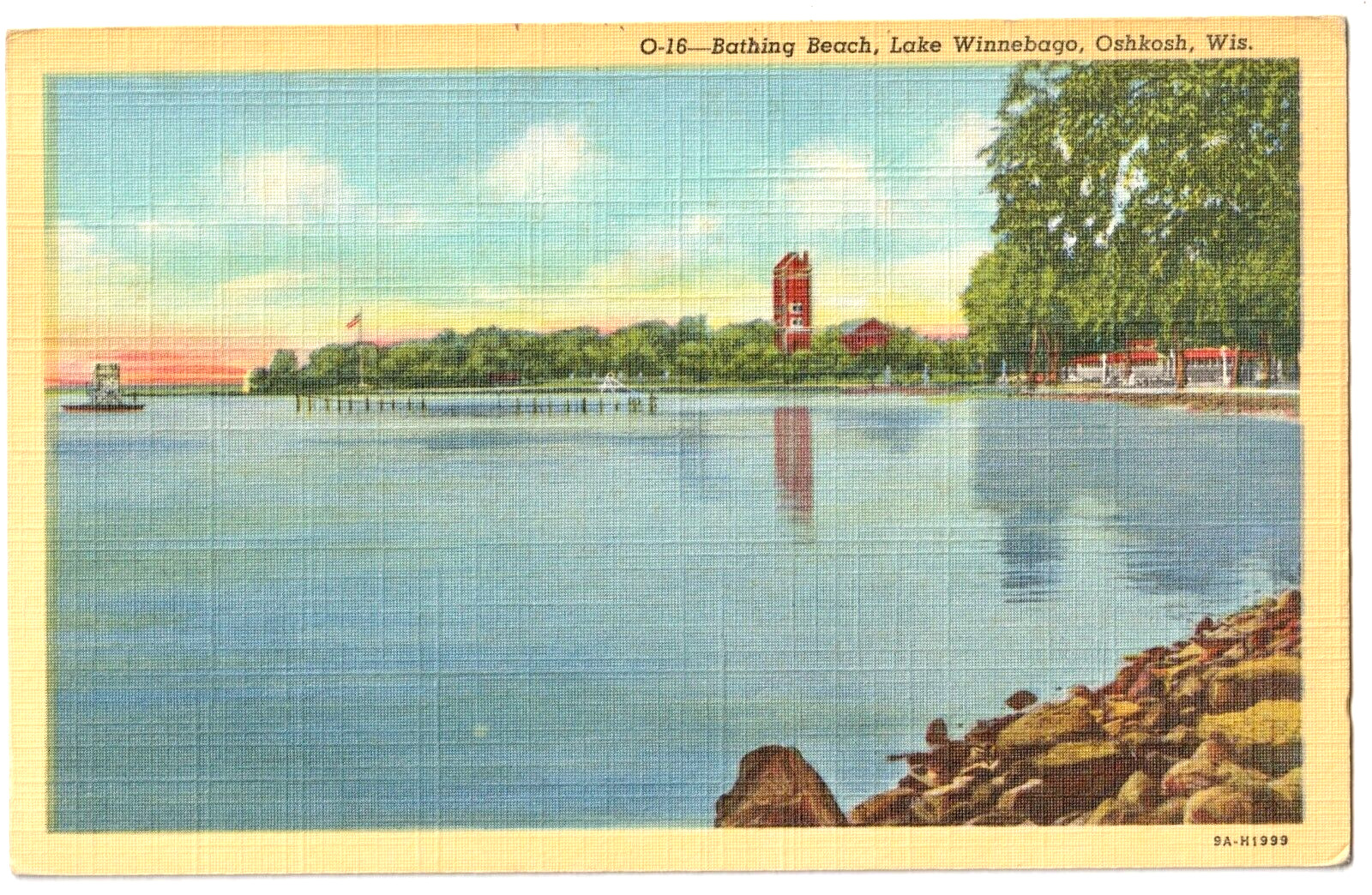 Bathing Beach-Lake Winnebago-Oshkosh, Wisconsin WI antique unposted postcard