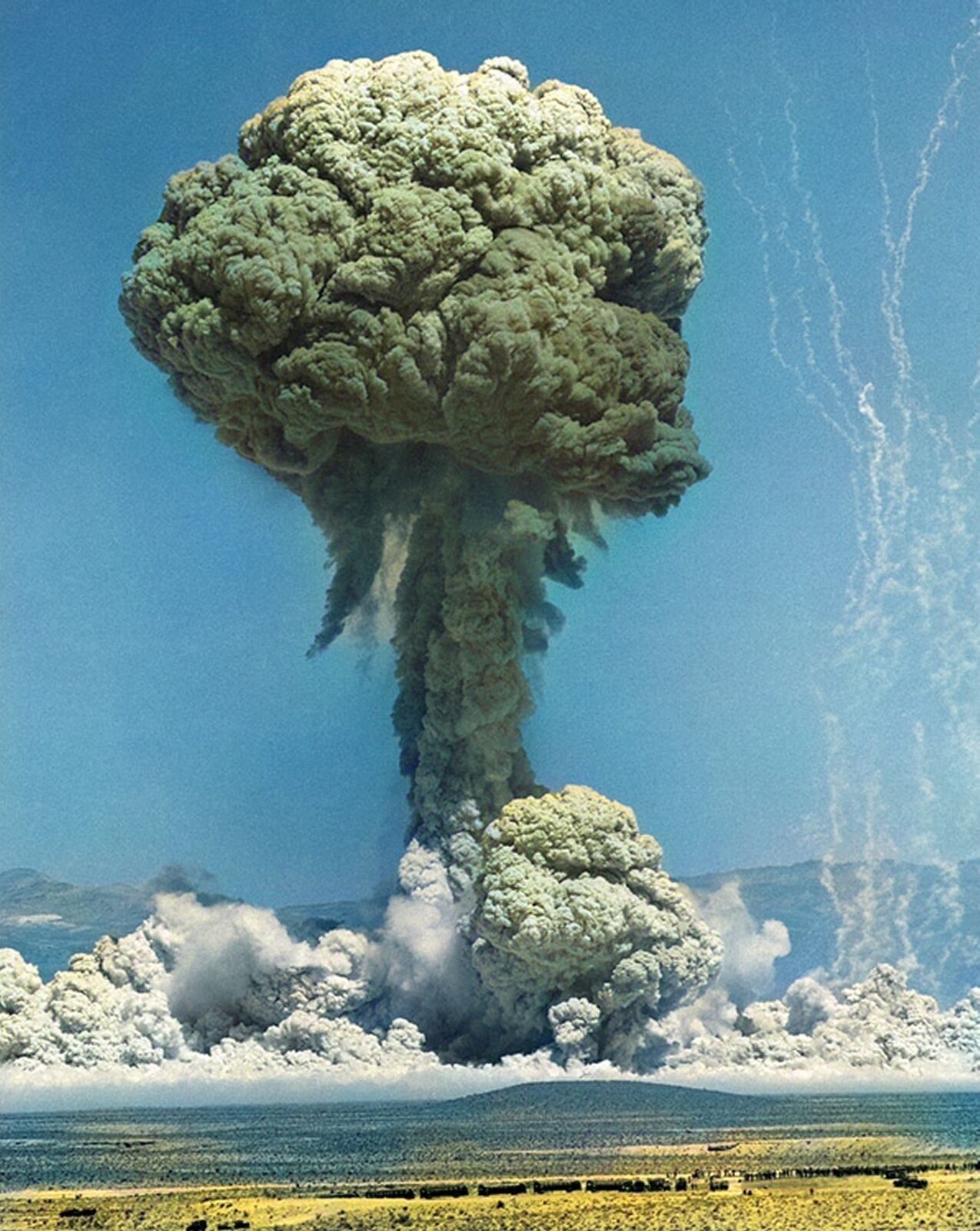 ATOMIC BOMB TESTING AT NEVADA TEST SITE Color Tinted  Photo  (199-H)