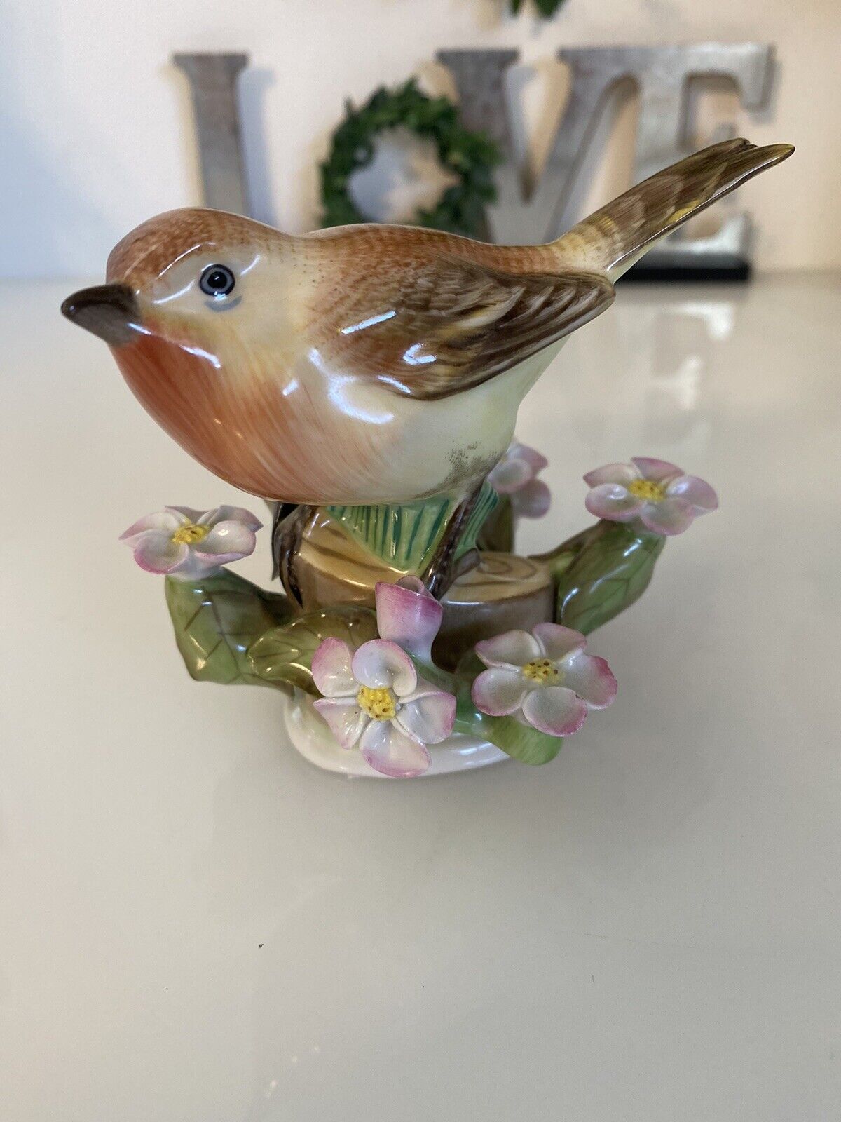 Herend Hungary Bird on Branch w Cherry Blossom Flowers Porcelain Figurine Signed