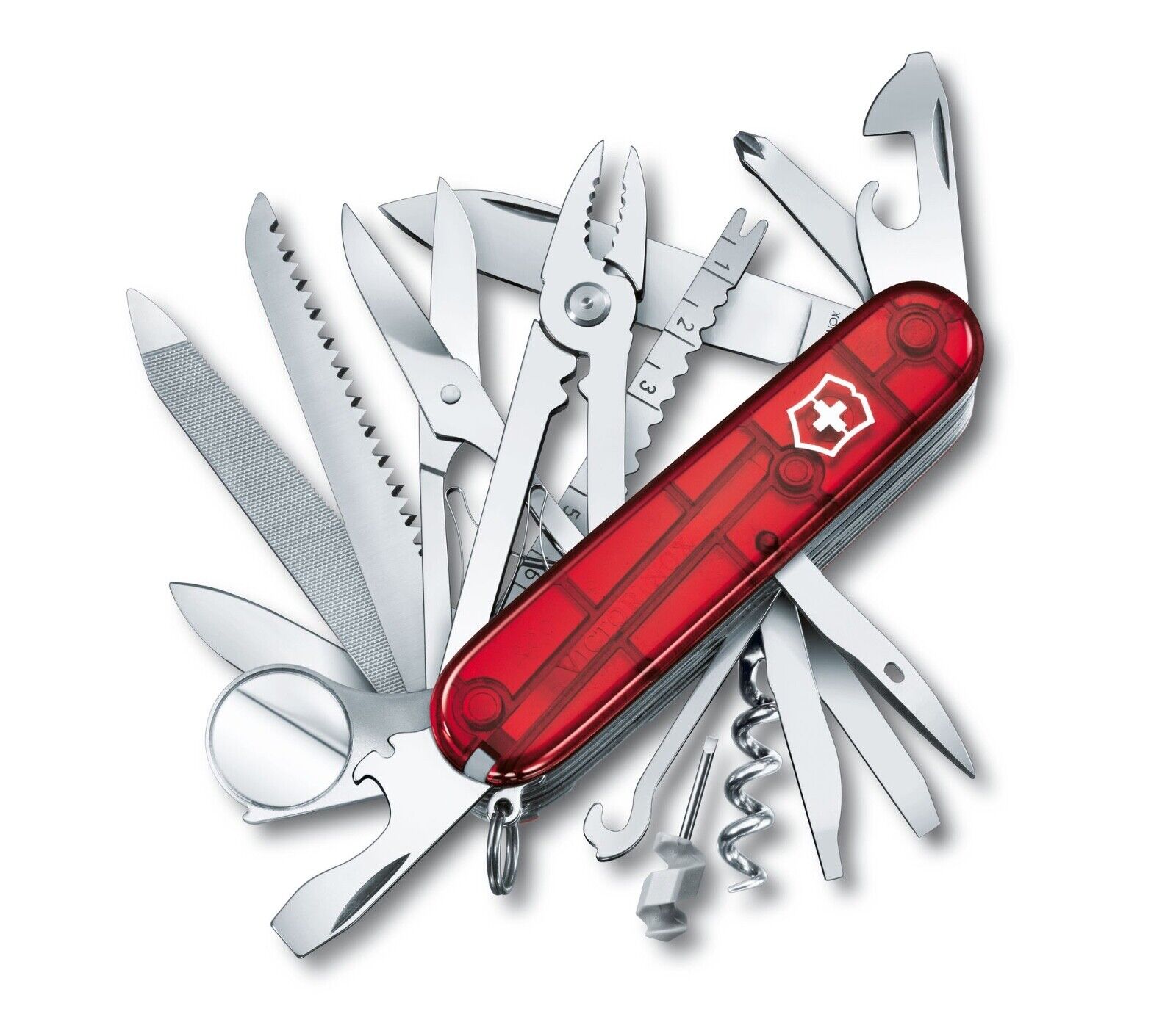 Victorinox SwissChamp Translucent Ruby Swiss Army Knife W/ Leather Pouch
