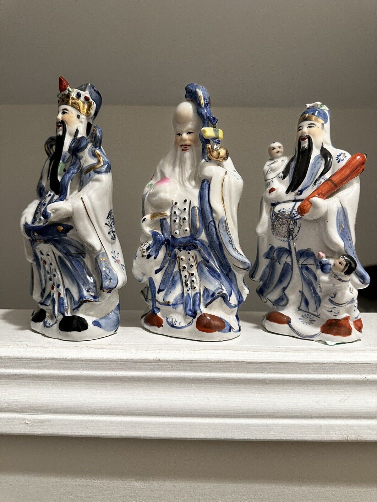 Vtg 3 Chinese Three Wise Men (Fu/Fuk, Lu/Luk & Shou/Sau) Figurines  ~11\